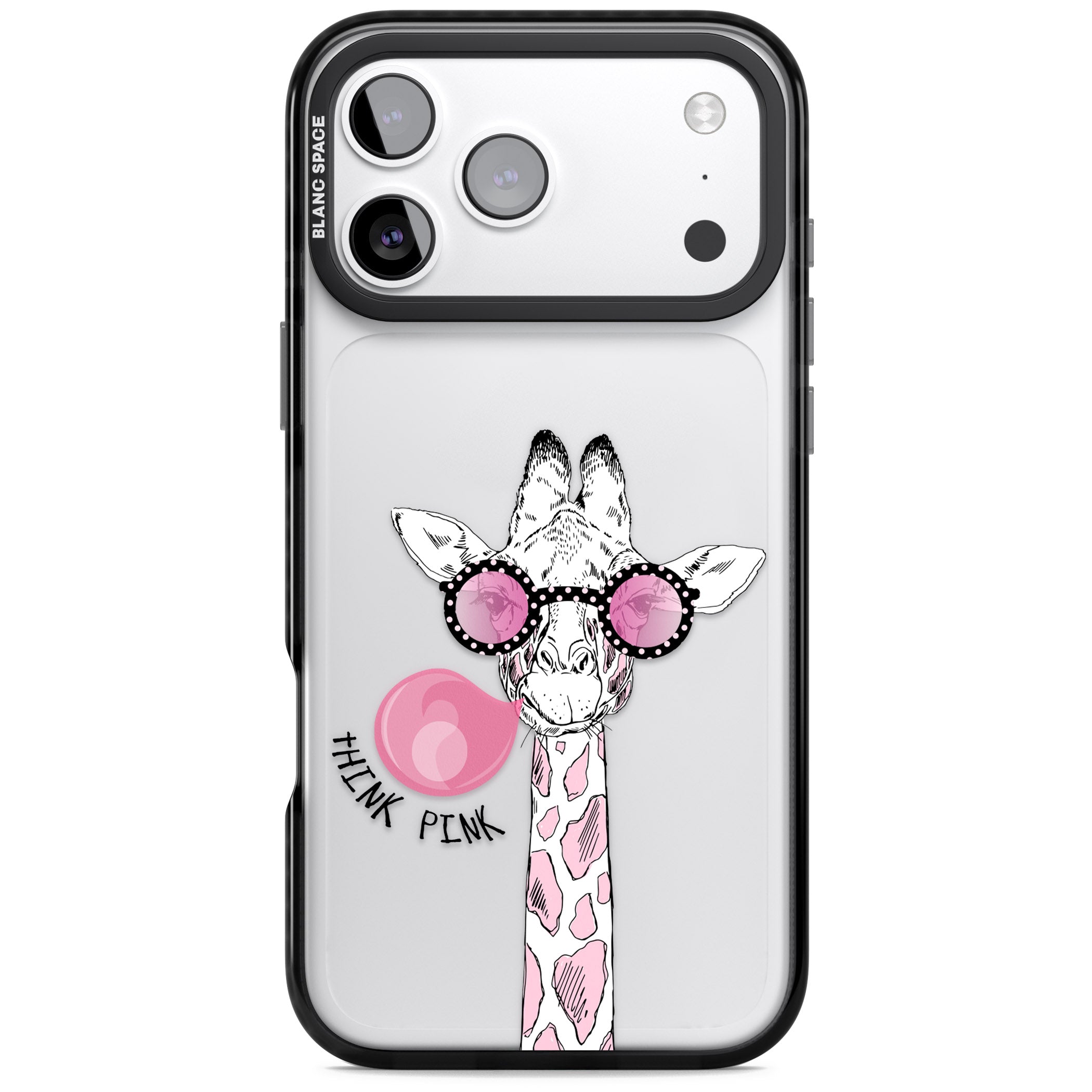 Think Pink Giraffe iPhone 17 Pro Max Impact Black Phone Case