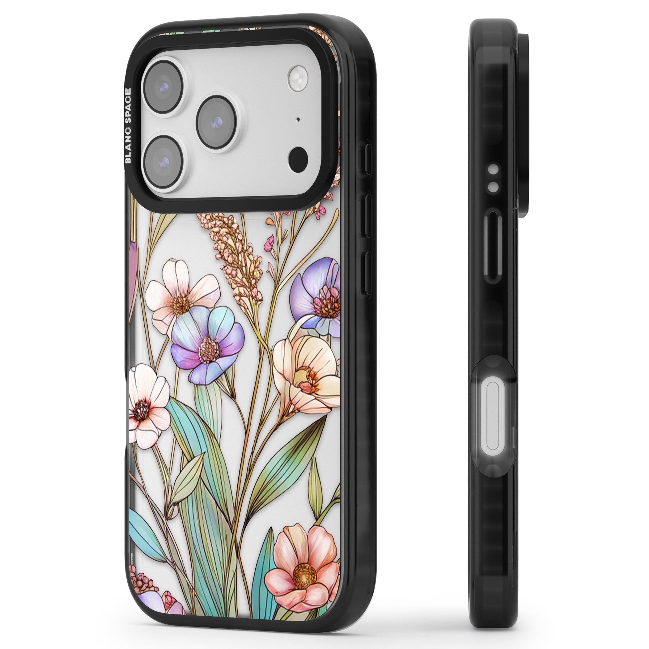 Glass Summer Flowers iPhone 17 Pro Max Impact Black Phone Case Side Profile