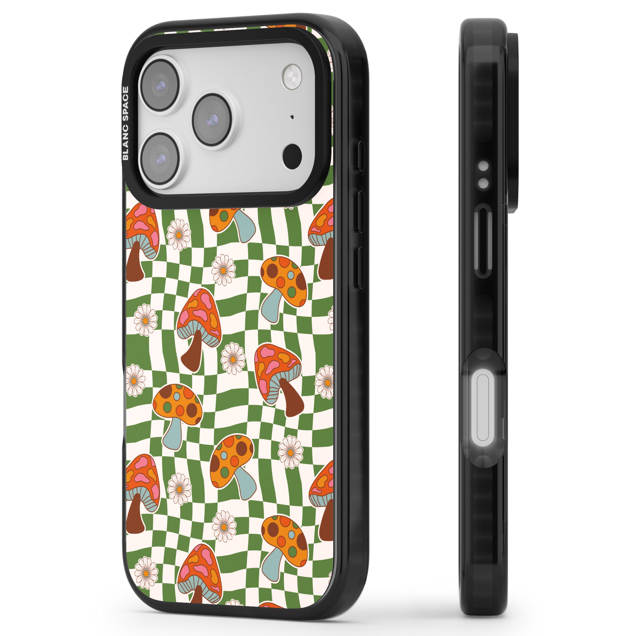 Wavy Checked Shroom & Bloom iPhone 17 Pro Max Impact Black Phone Case Side Profile