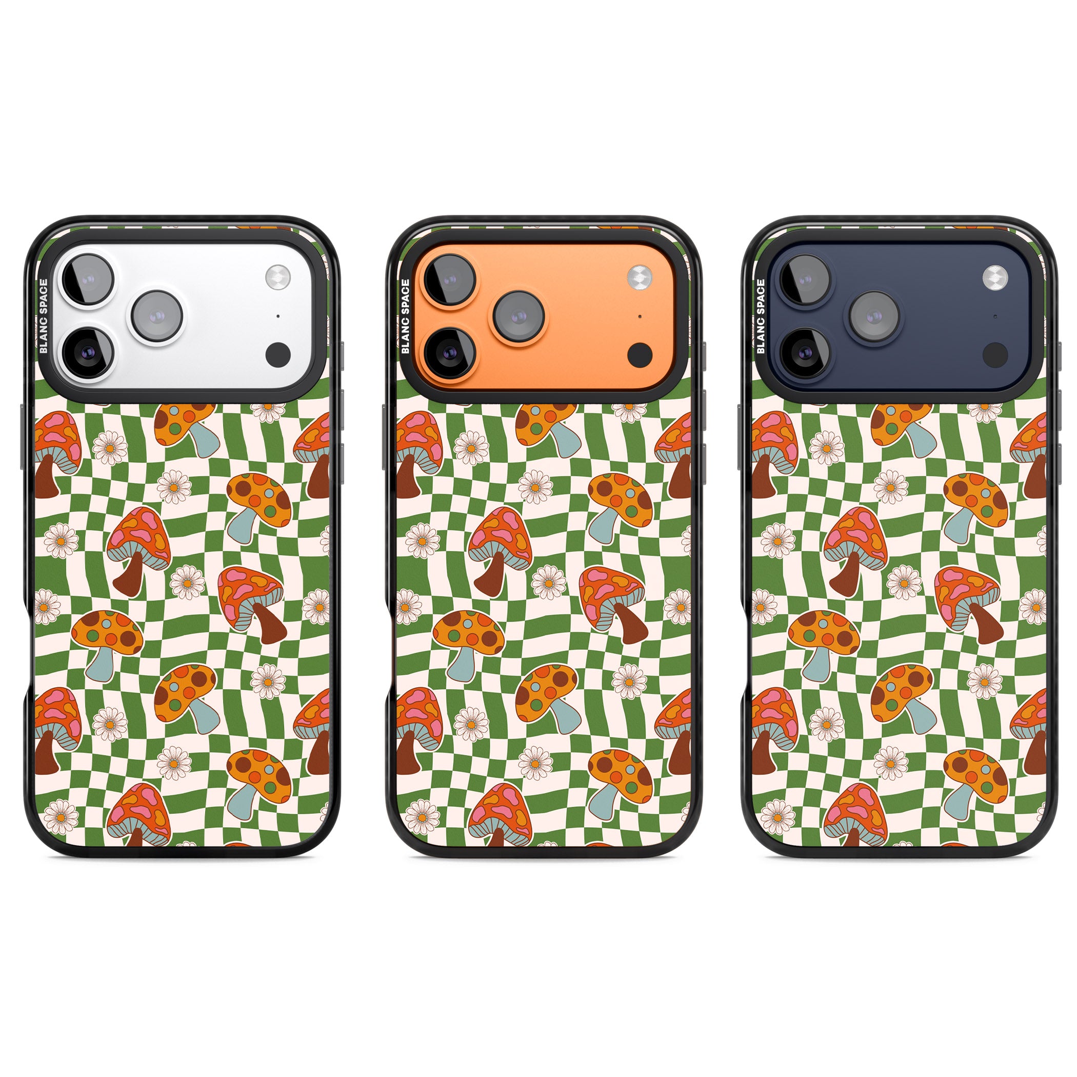 Wavy Checked Shroom & Bloom iPhone 17 Pro Impact Black Phone Case APT Impact Protection