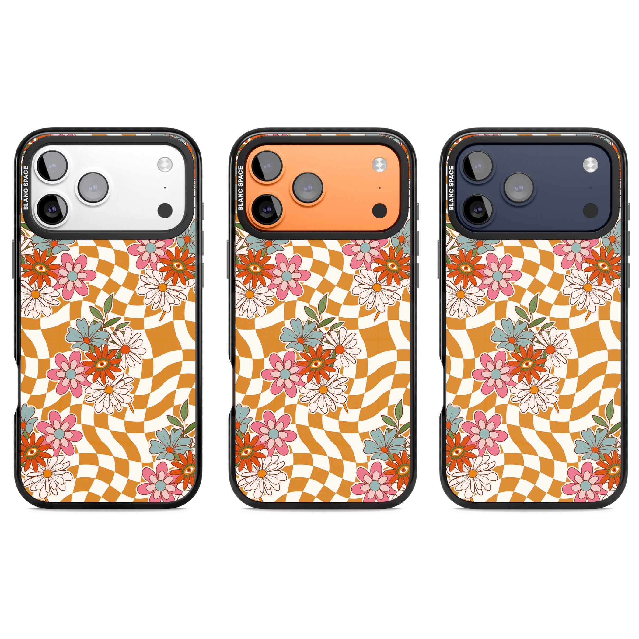 Wavy Checked Bloom iPhone 17 Pro Impact Black Phone Case APT Impact Protection