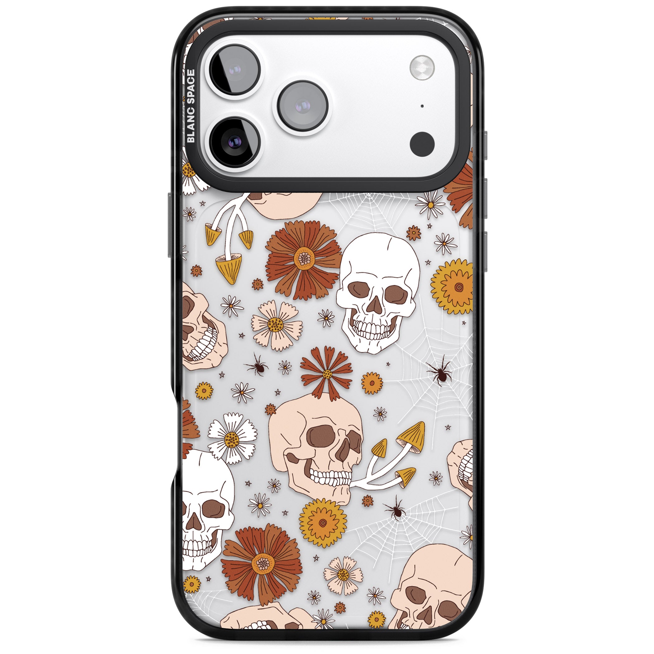 Halloween Skulls And Flowers iPhone 17 Pro Impact Black Phone Case