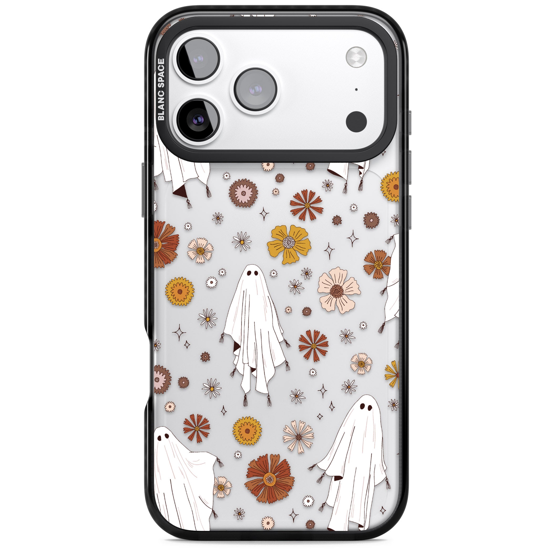 Halloween Ghosts And Flowers iPhone 17 Pro Max Impact Black Phone Case