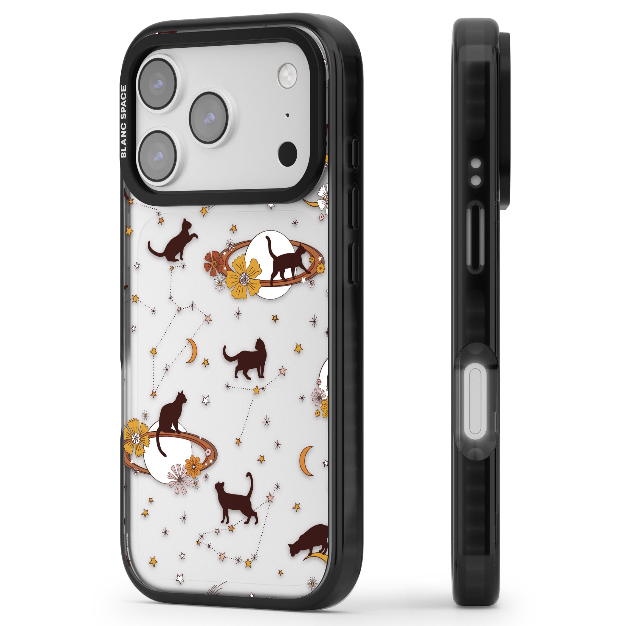 Halloween Cats And Astrology iPhone 17 Pro Max Impact Black Phone Case Side Profile