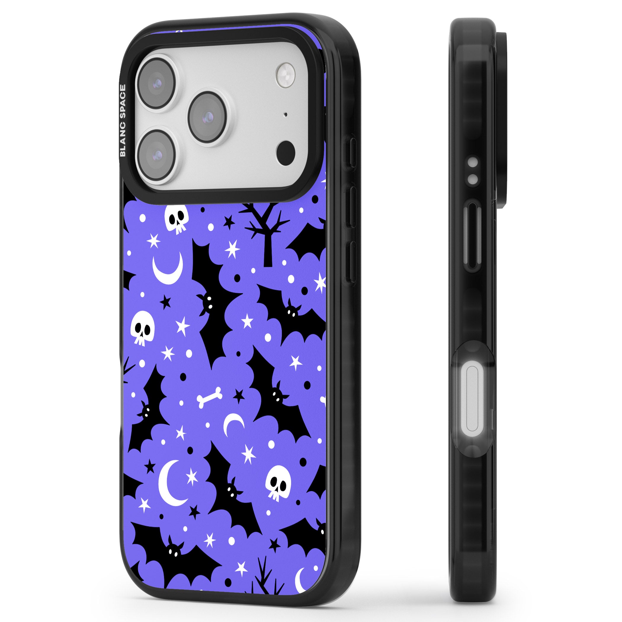Bats N' Bones Pattern iPhone 17 Pro Impact Black Phone Case Side Profile