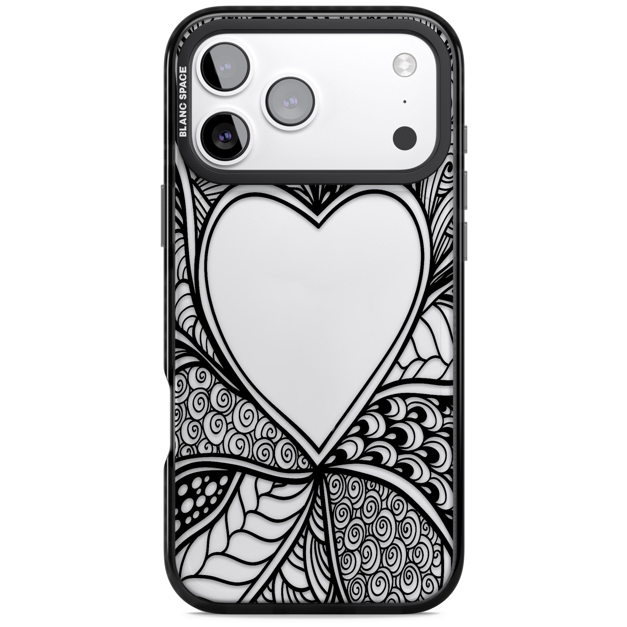 Black Henna Heart iPhone 17 Pro Impact Black Phone Case