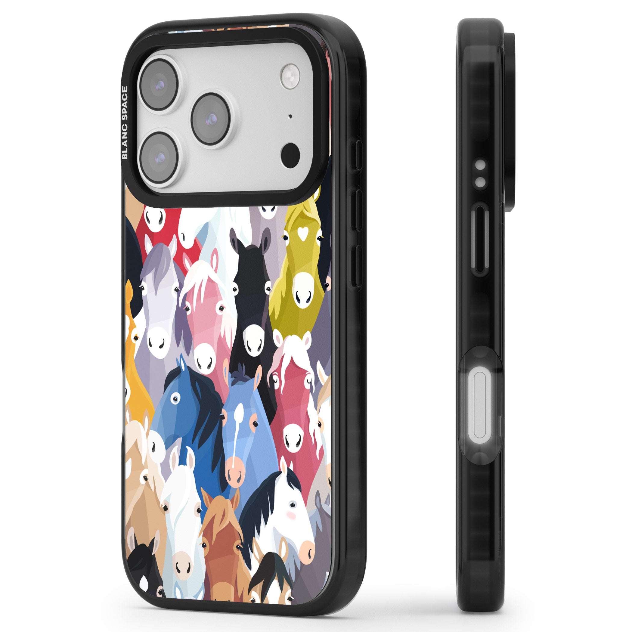 Colourful Horse Pattern iPhone 17 Pro Max Impact Black Phone Case Side Profile