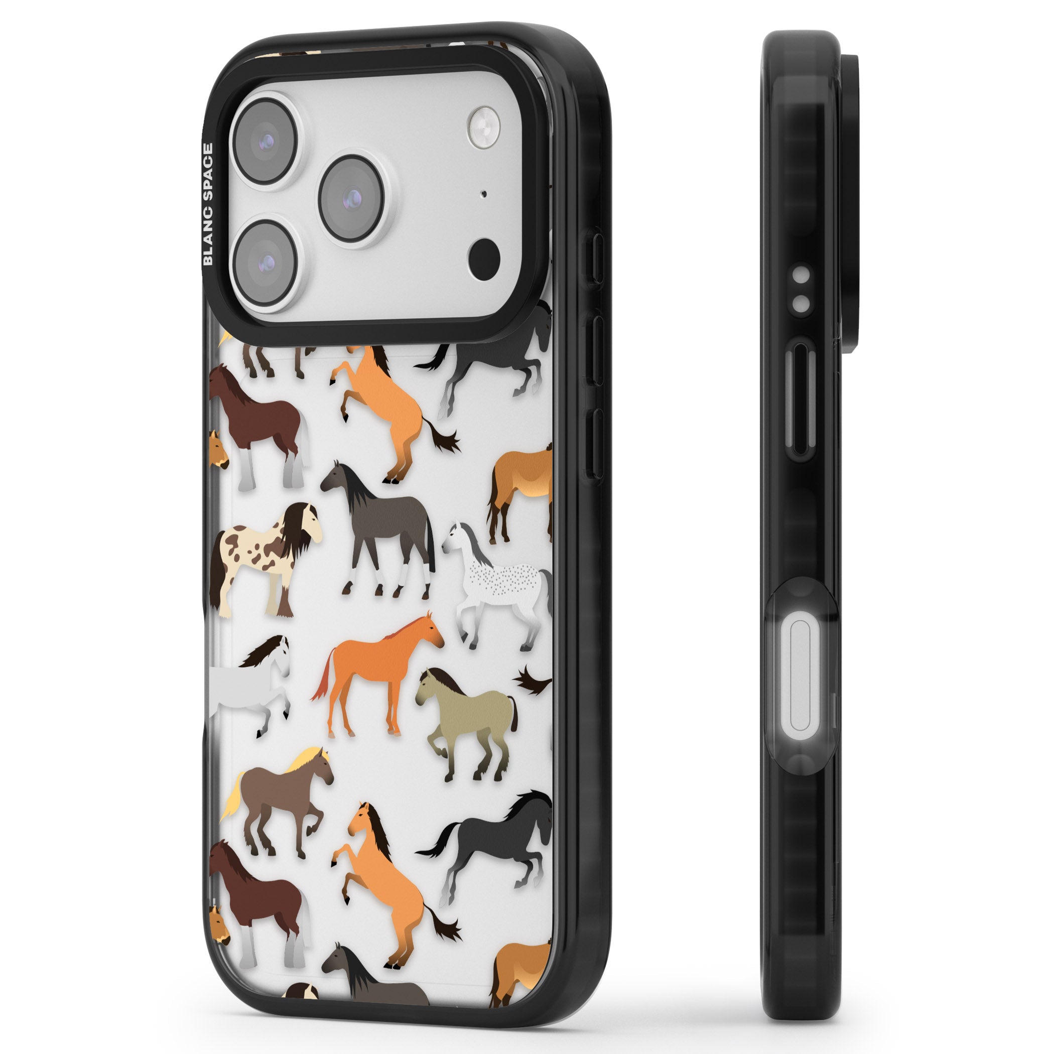 Horse Pattern iPhone 17 Pro Impact Black Phone Case Side Profile