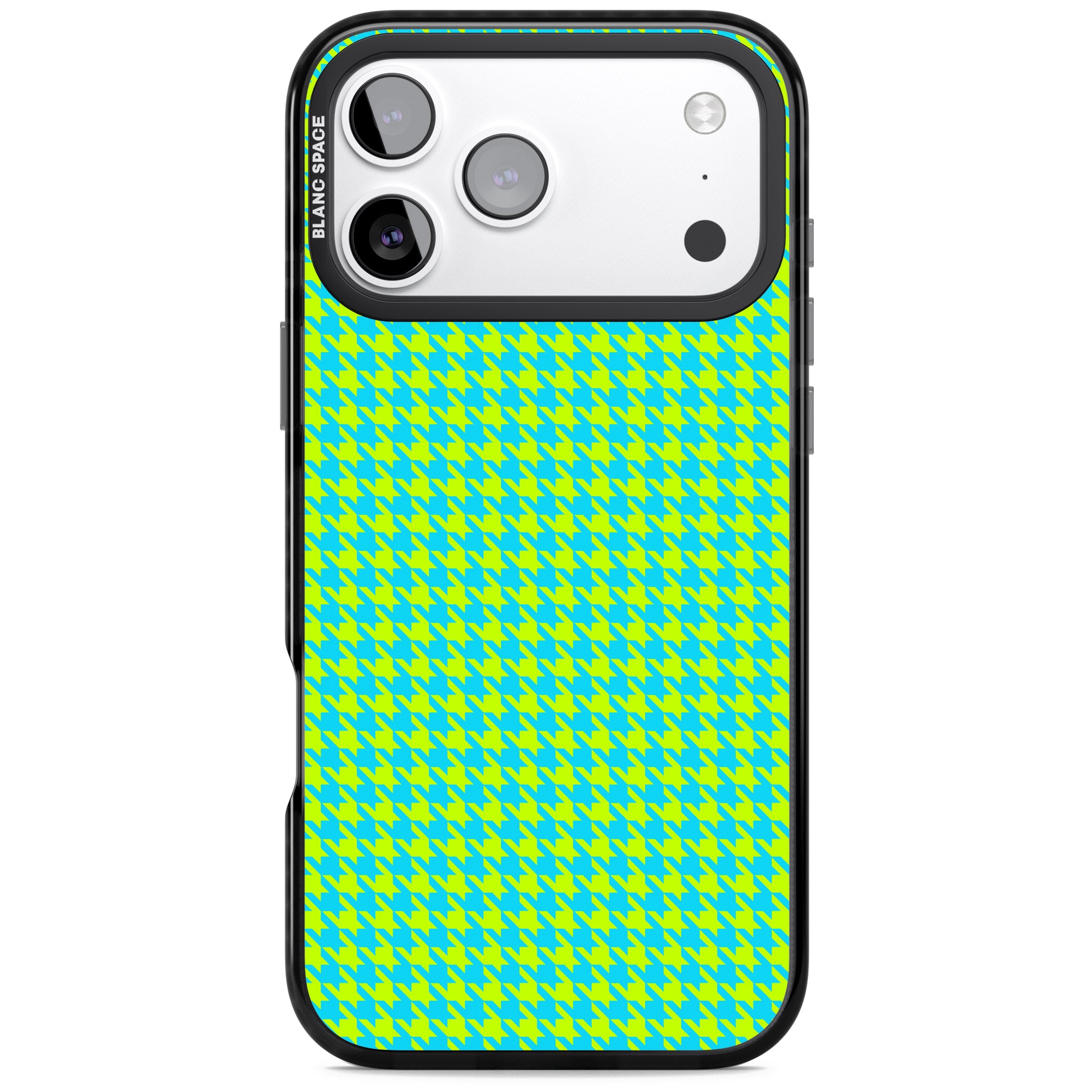 Neon Lime & Turquoise Houndstooth iPhone 17 Pro Impact Black Phone Case