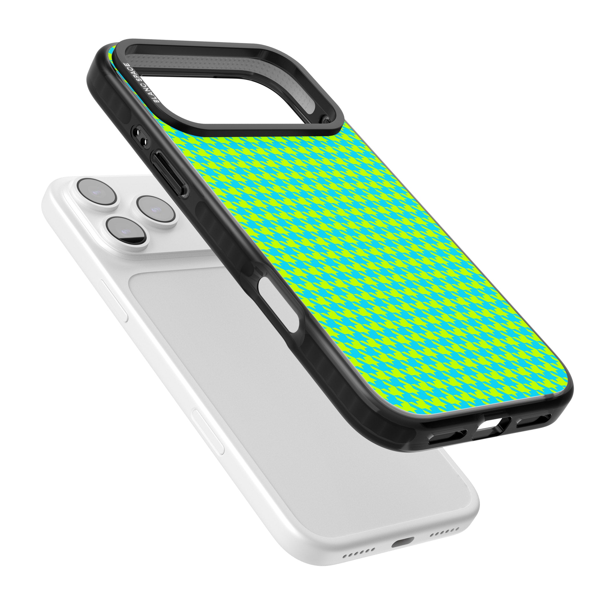 Neon Lime & Turquoise Houndstooth iPhone 17 Pro Impact Black Phone Case Colours