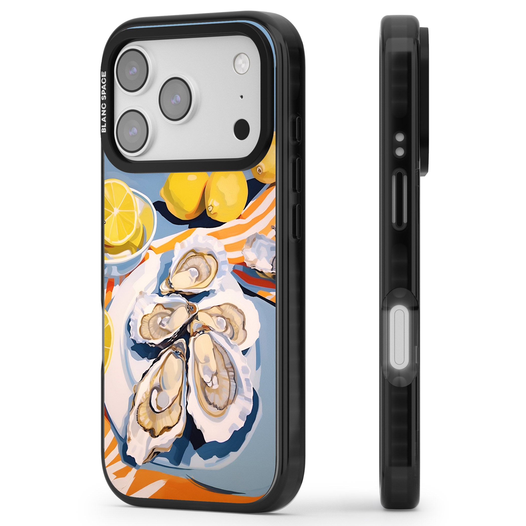 Fresh Oysters & Lemons iPhone 17 Pro Max Impact Black Phone Case Side Profile