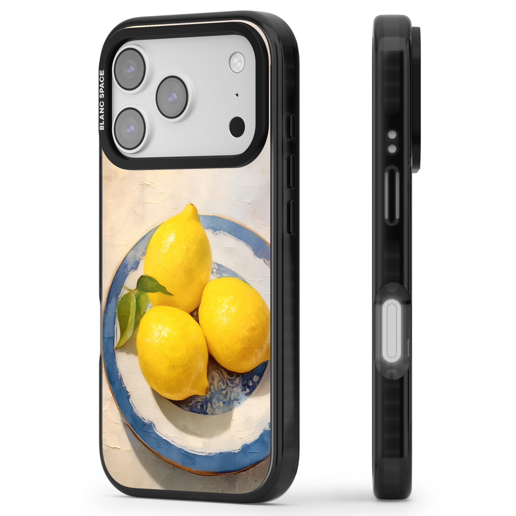 Lemons on Porcelain iPhone 17 Pro Impact Black Phone Case Side Profile