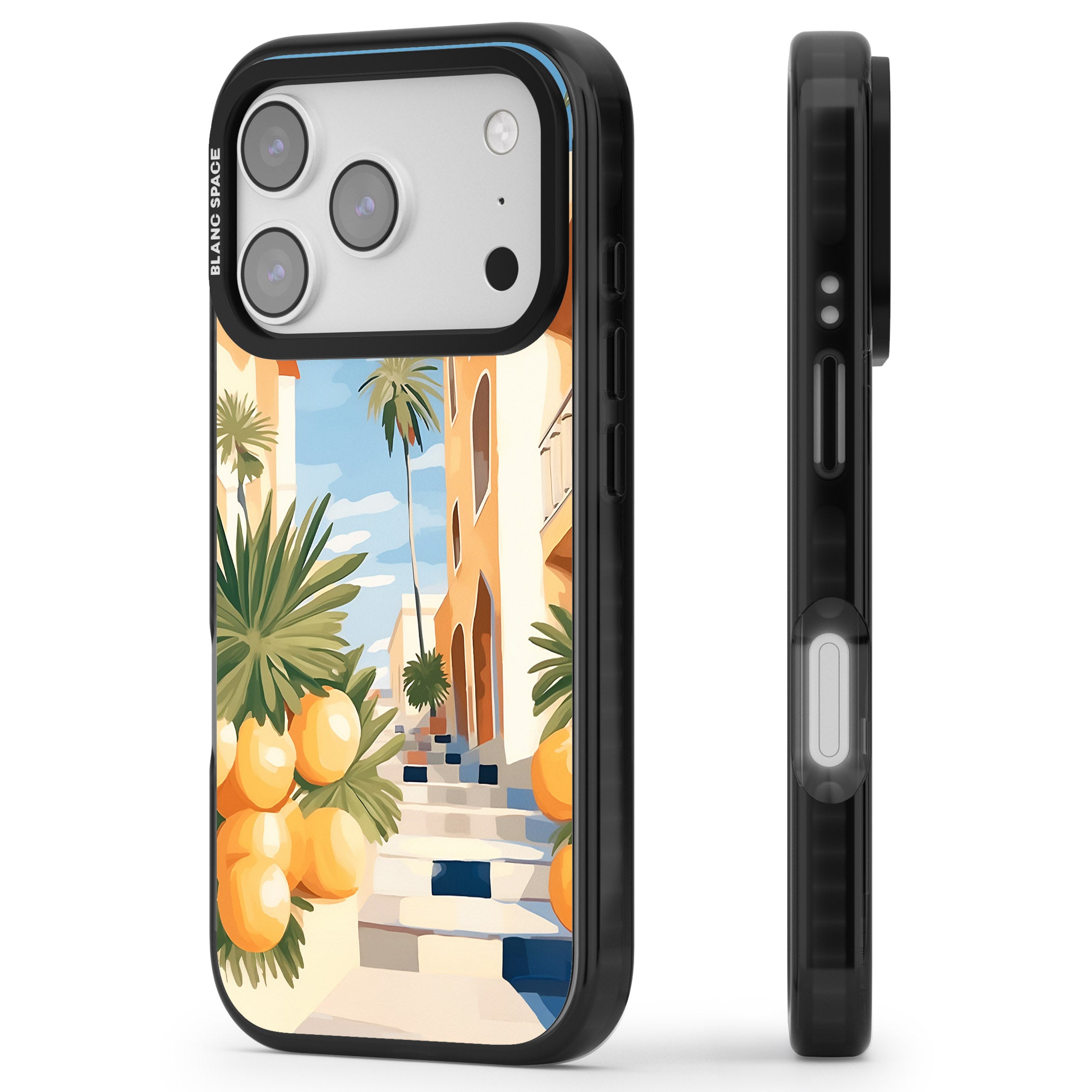 Mediterranean Village iPhone 17 Pro Impact Black Phone Case Side Profile
