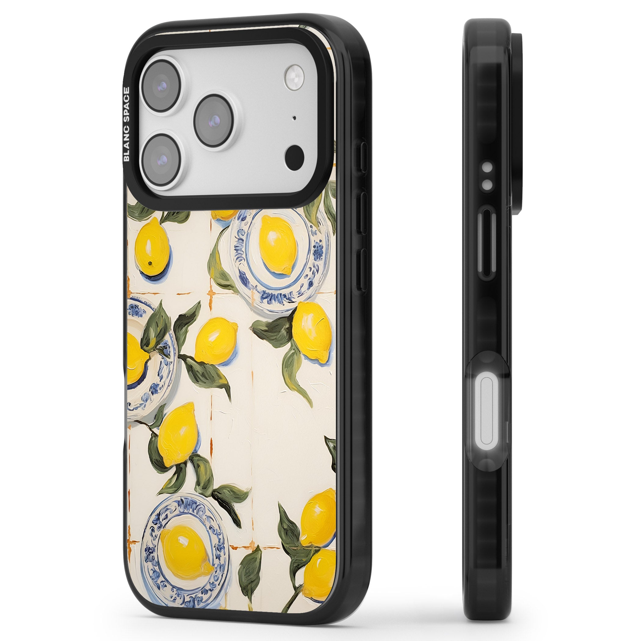 Lemons & Porcelain iPhone 17 Pro Impact Black Phone Case Side Profile