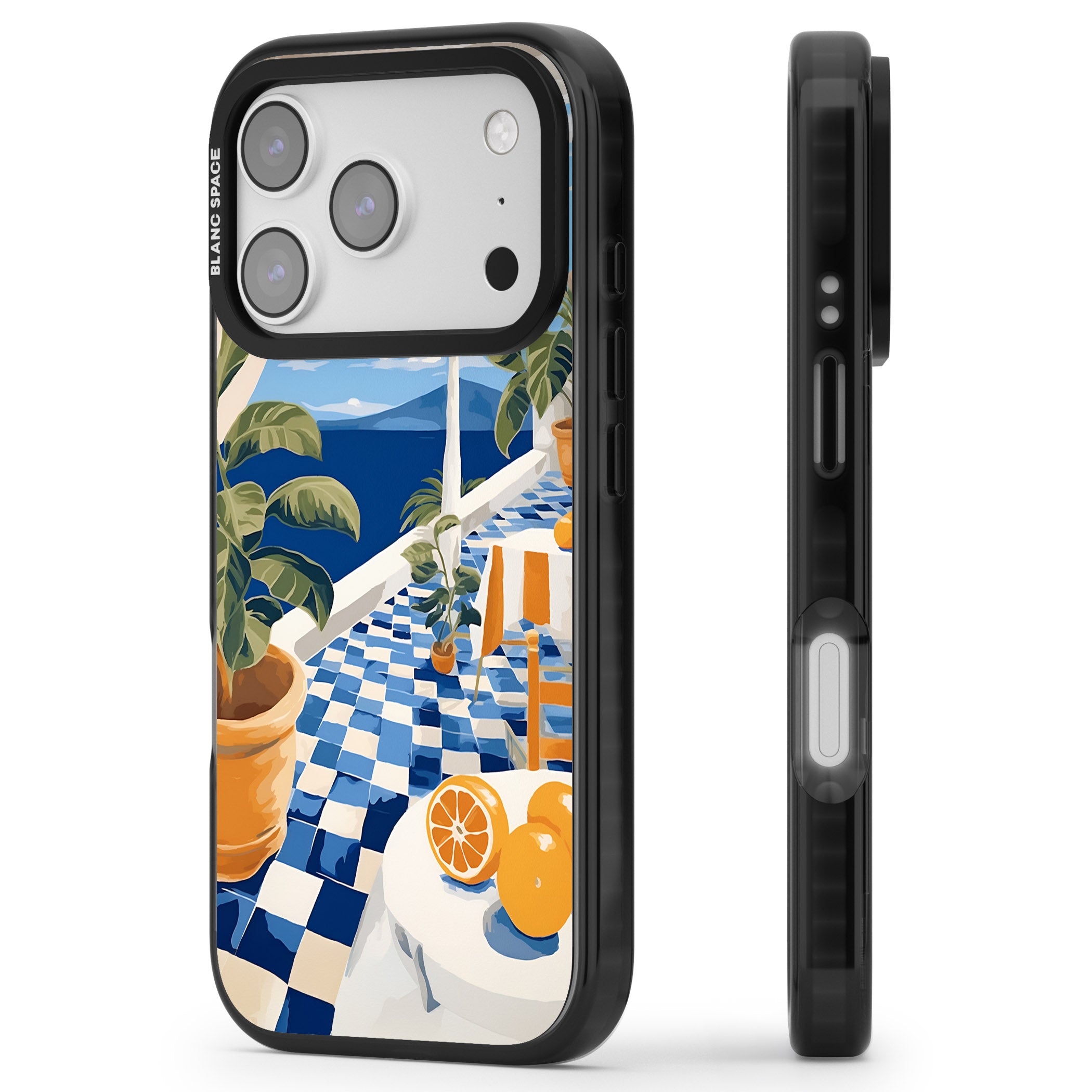 Greek Balcony iPhone 17 Pro Impact Black Phone Case Side Profile