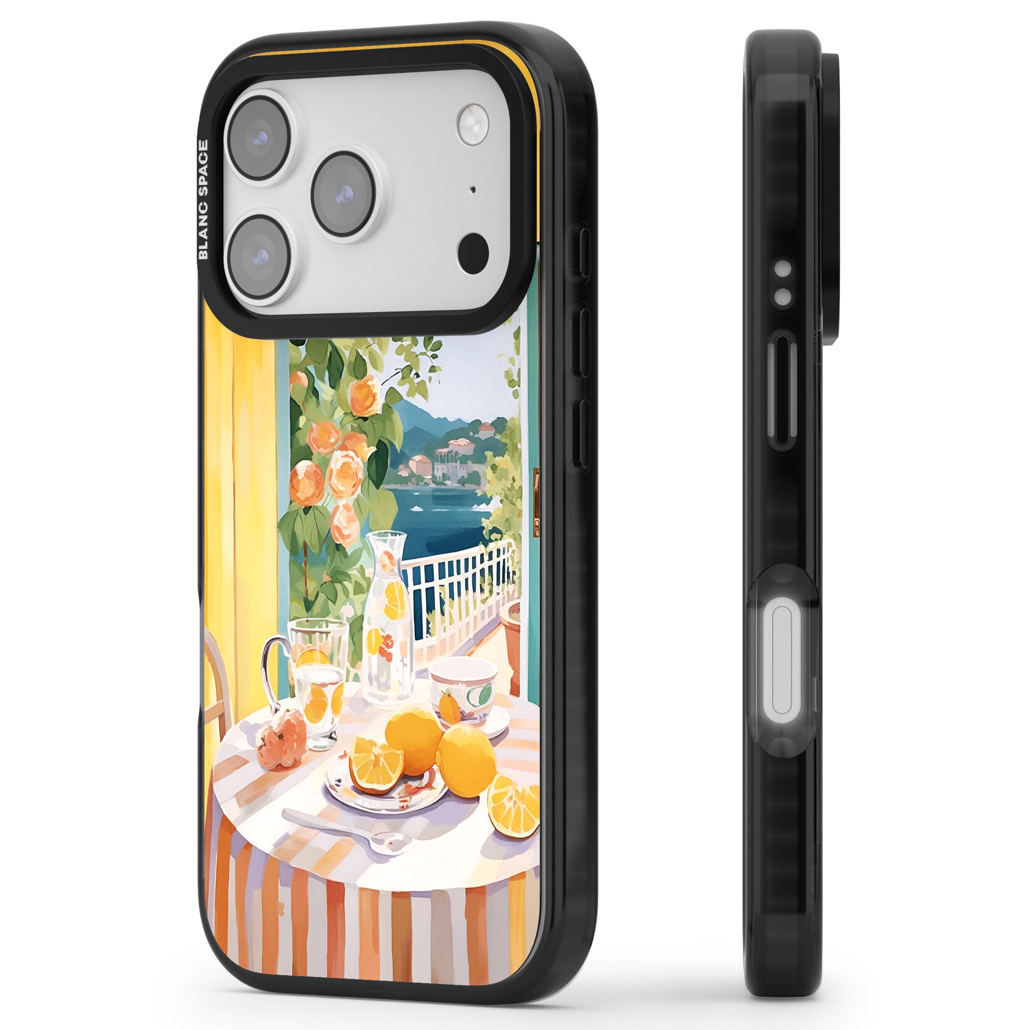 Amalfi Breakfast Balcony iPhone 17 Pro Impact Black Phone Case Side Profile