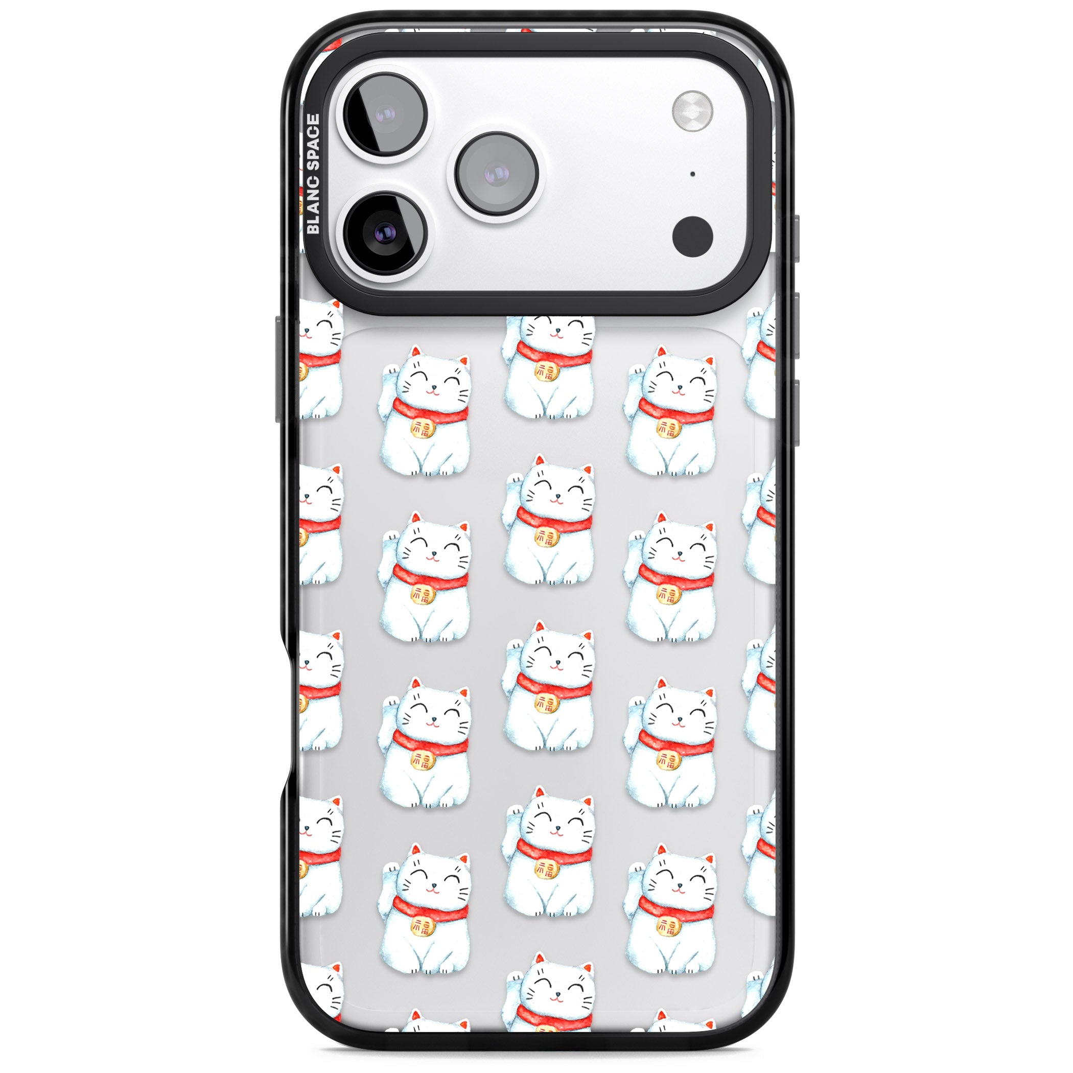 Lucky Cat Pattern iPhone 17 Pro Max Impact Black Phone Case