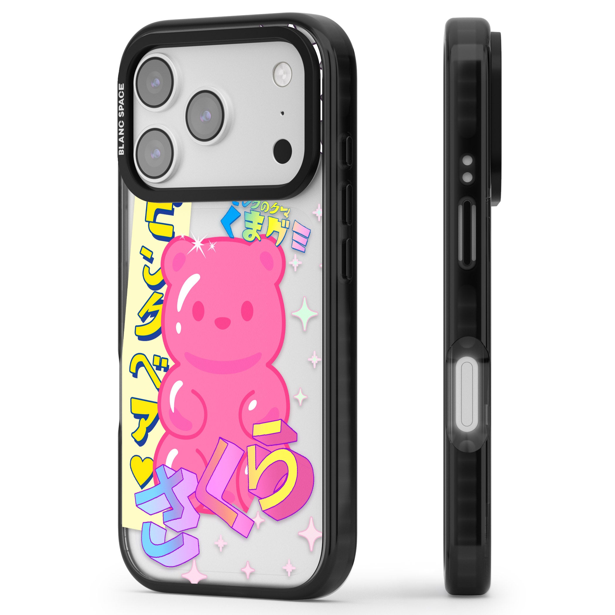 Kawaii Pink Bear Collage iPhone 17 Pro Max Impact Black Phone Case Side Profile