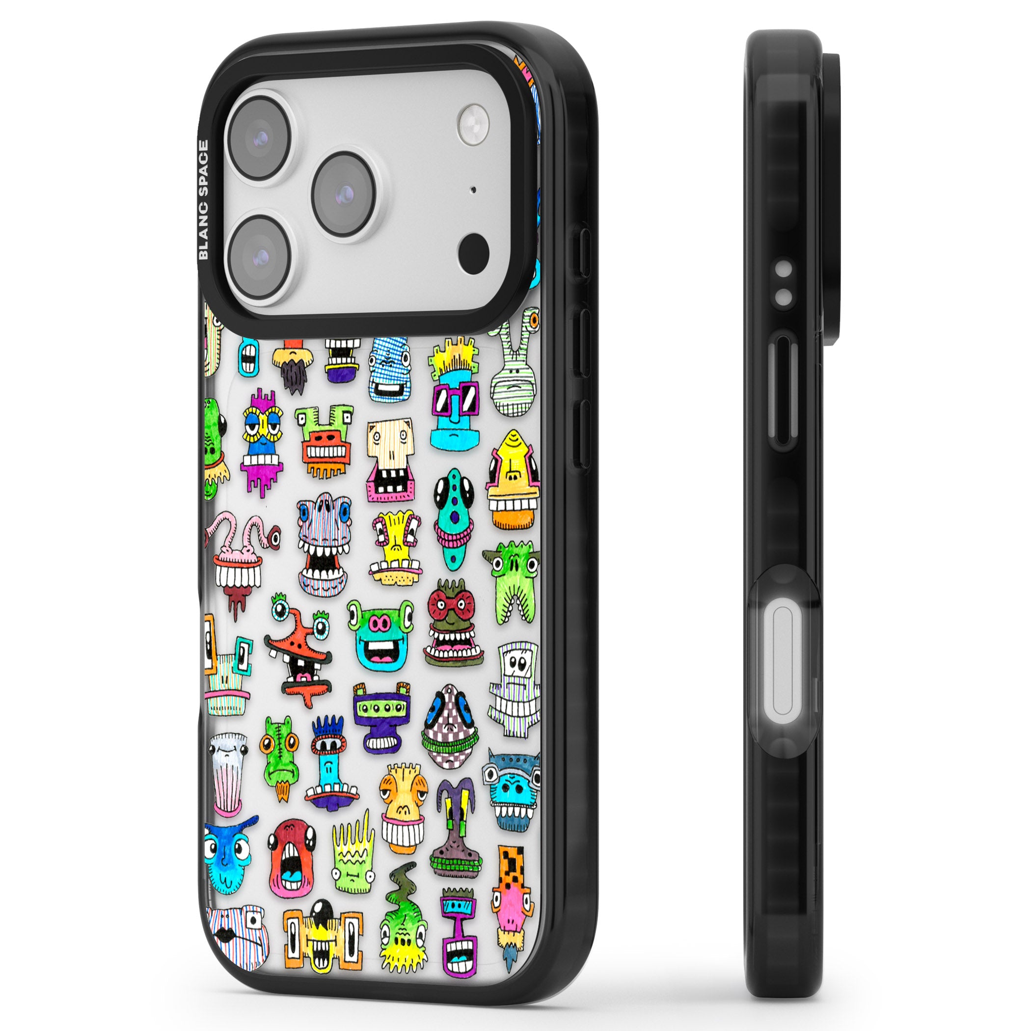 Familiar Faces iPhone 17 Pro Impact Black Phone Case Side Profile