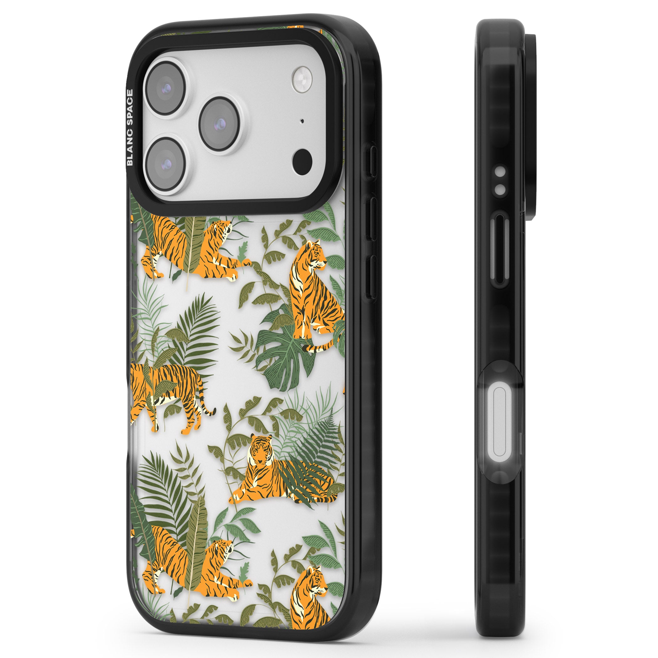 Tiger & Fern Jungle iPhone 17 Pro Max Impact Black Phone Case Side Profile