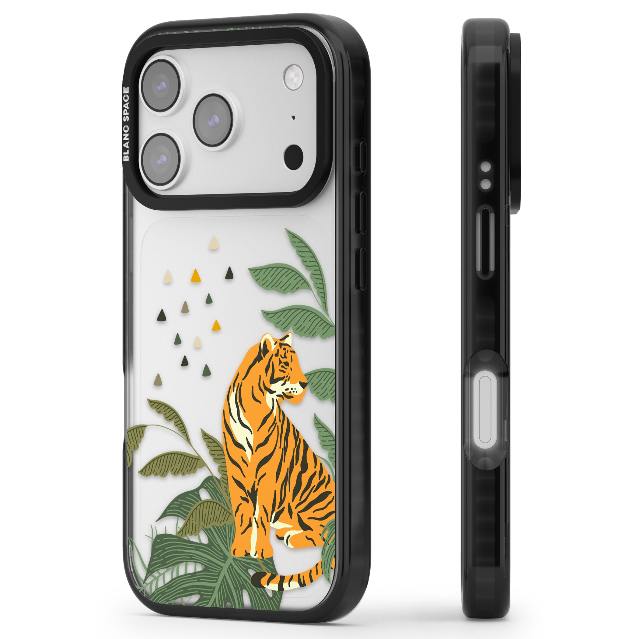 Tiger Jungle iPhone 17 Pro Impact Black Phone Case Side Profile