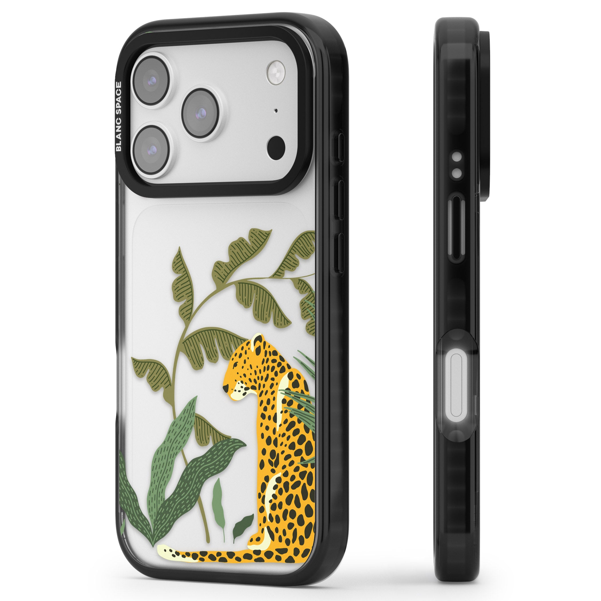 Large Jungle Cat Pattern iPhone 17 Pro Impact Black Phone Case Side Profile