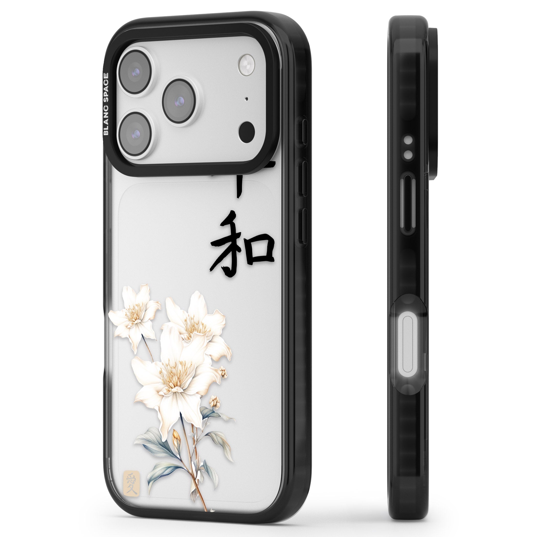 Peace And Flowers iPhone 17 Pro Impact Black Phone Case Side Profile