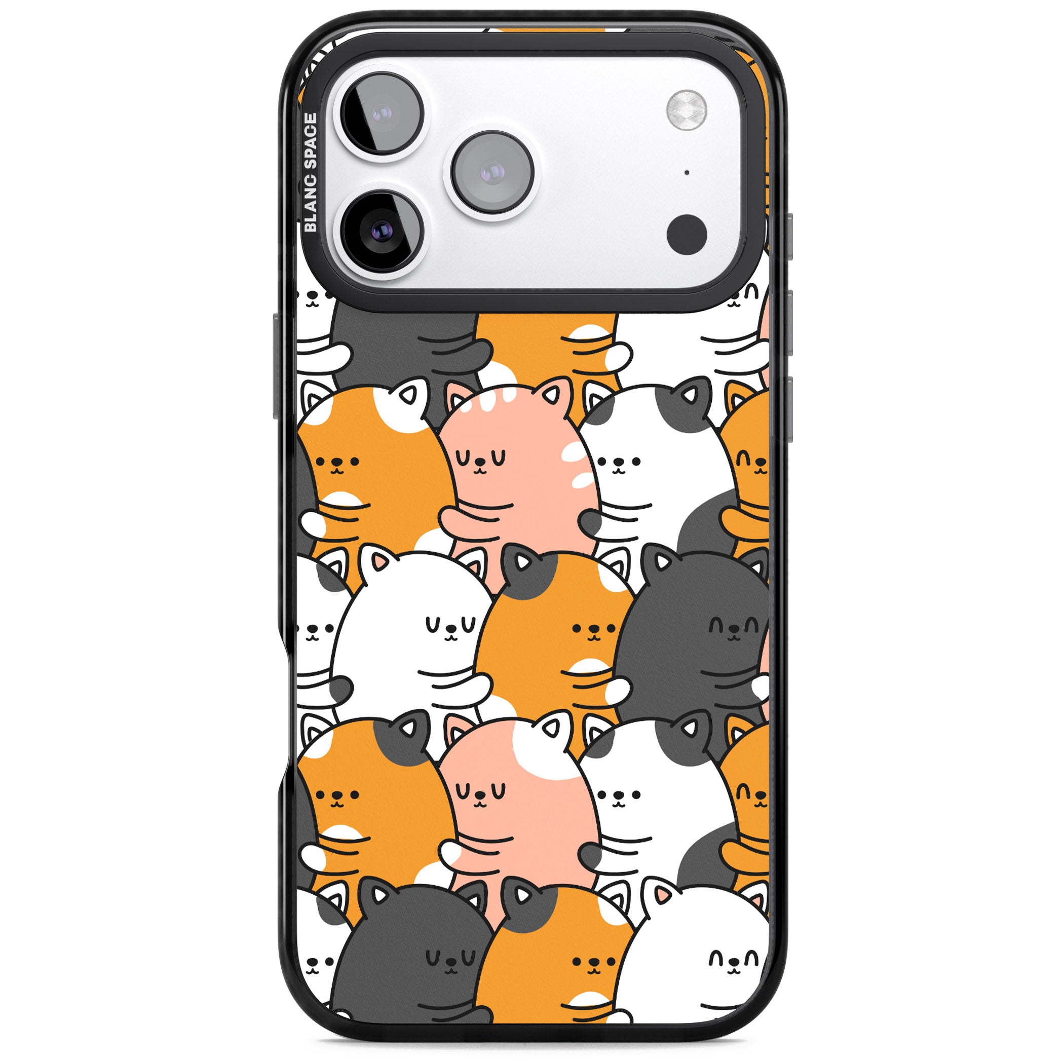 Spooning Cats Kawaii Pattern iPhone 17 Pro Impact Black Phone Case