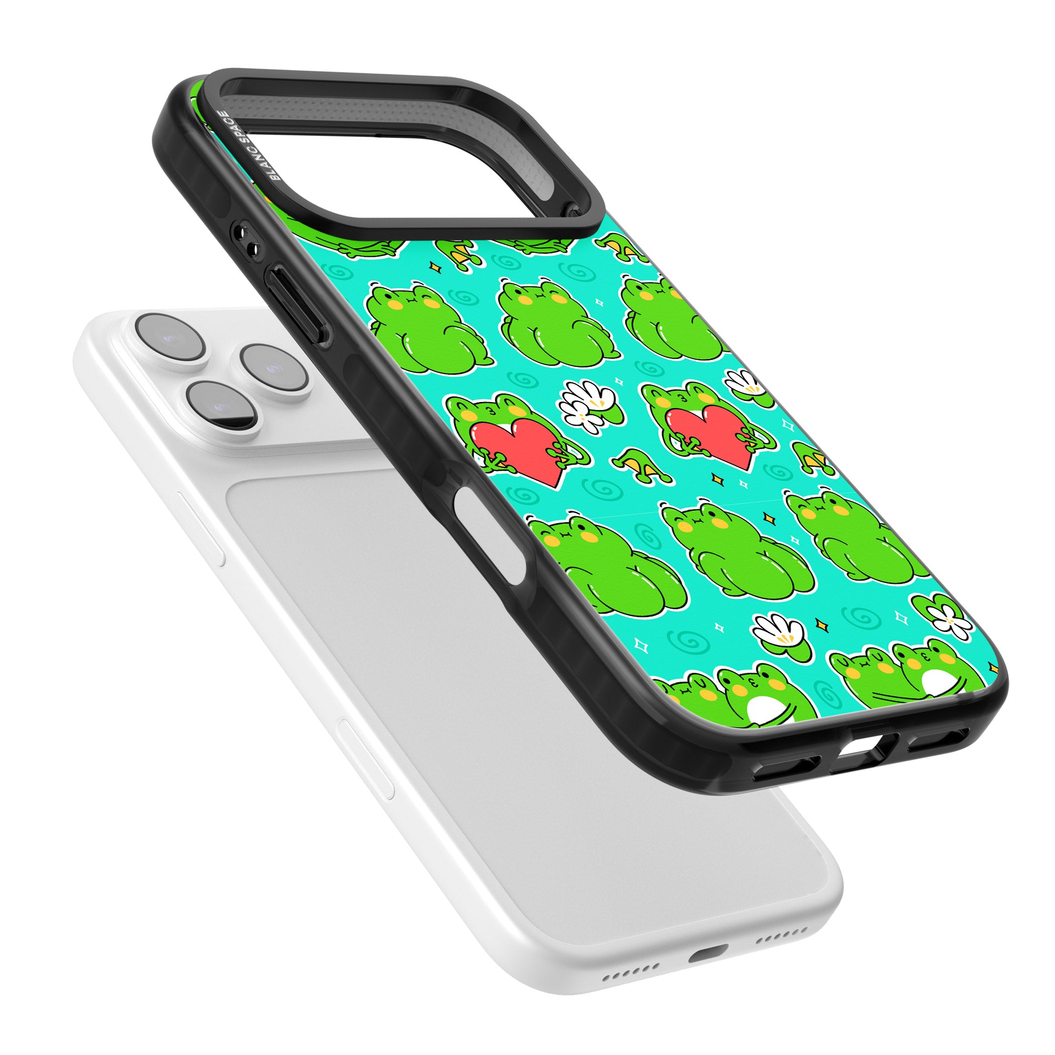 Frog Booty Kawaii Pattern iPhone 17 Pro Impact Black Phone Case Colours