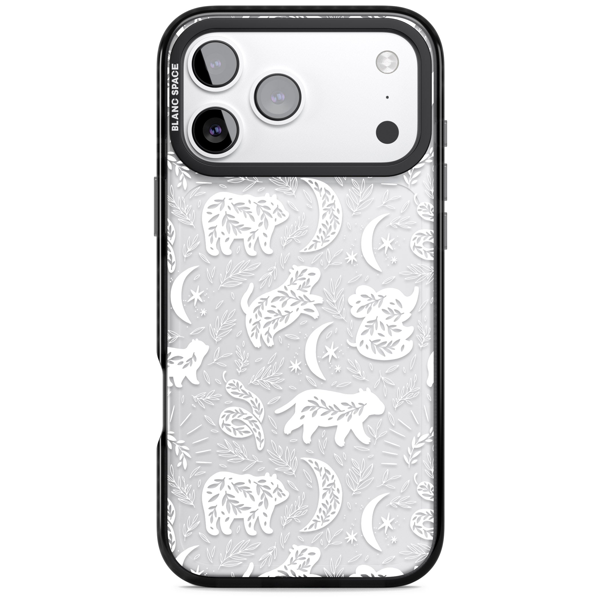 Forest Animal Silhouettes: White/Clear iPhone 17 Pro Impact Black Phone Case
