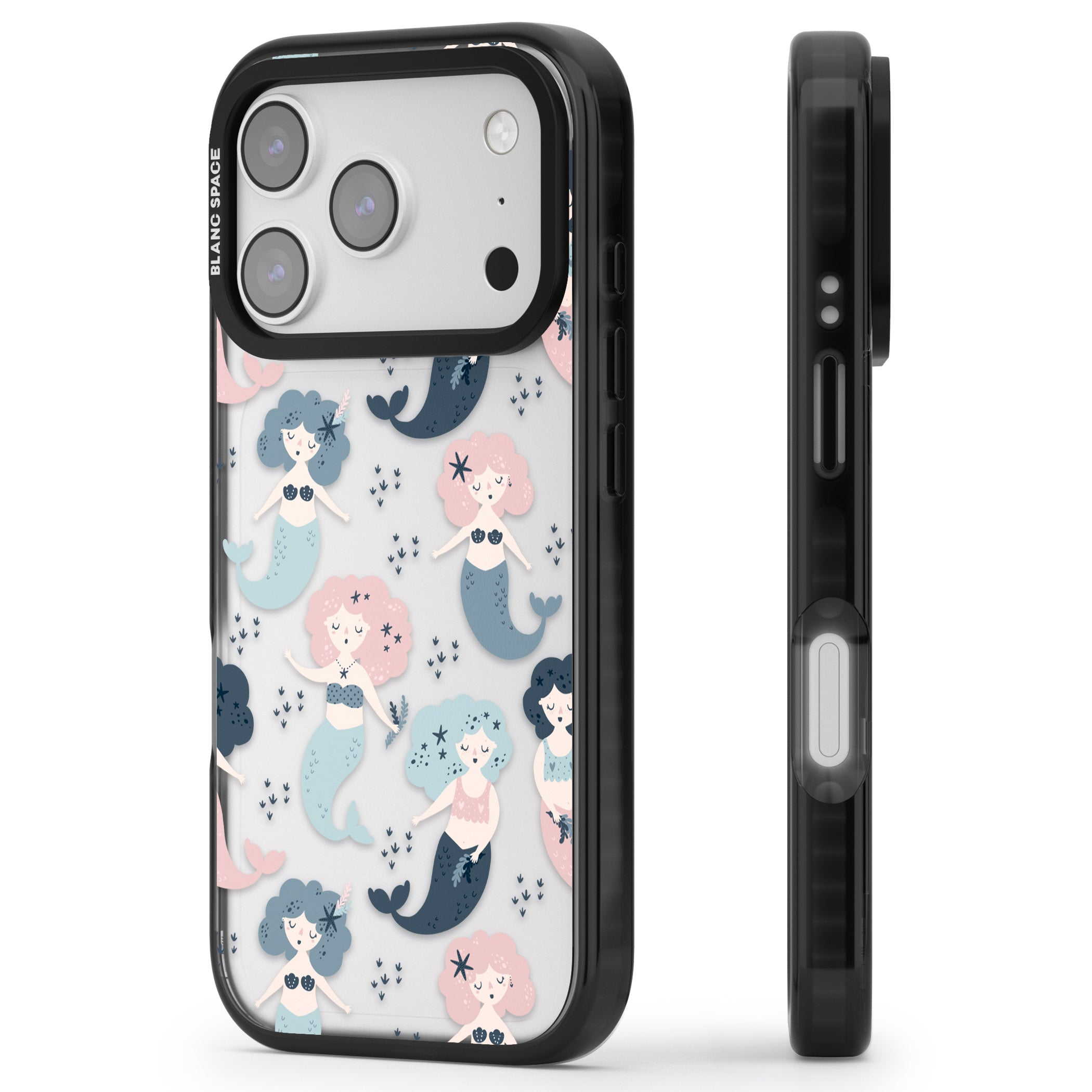 Pastel Mermaids iPhone 17 Pro Impact Black Phone Case Side Profile