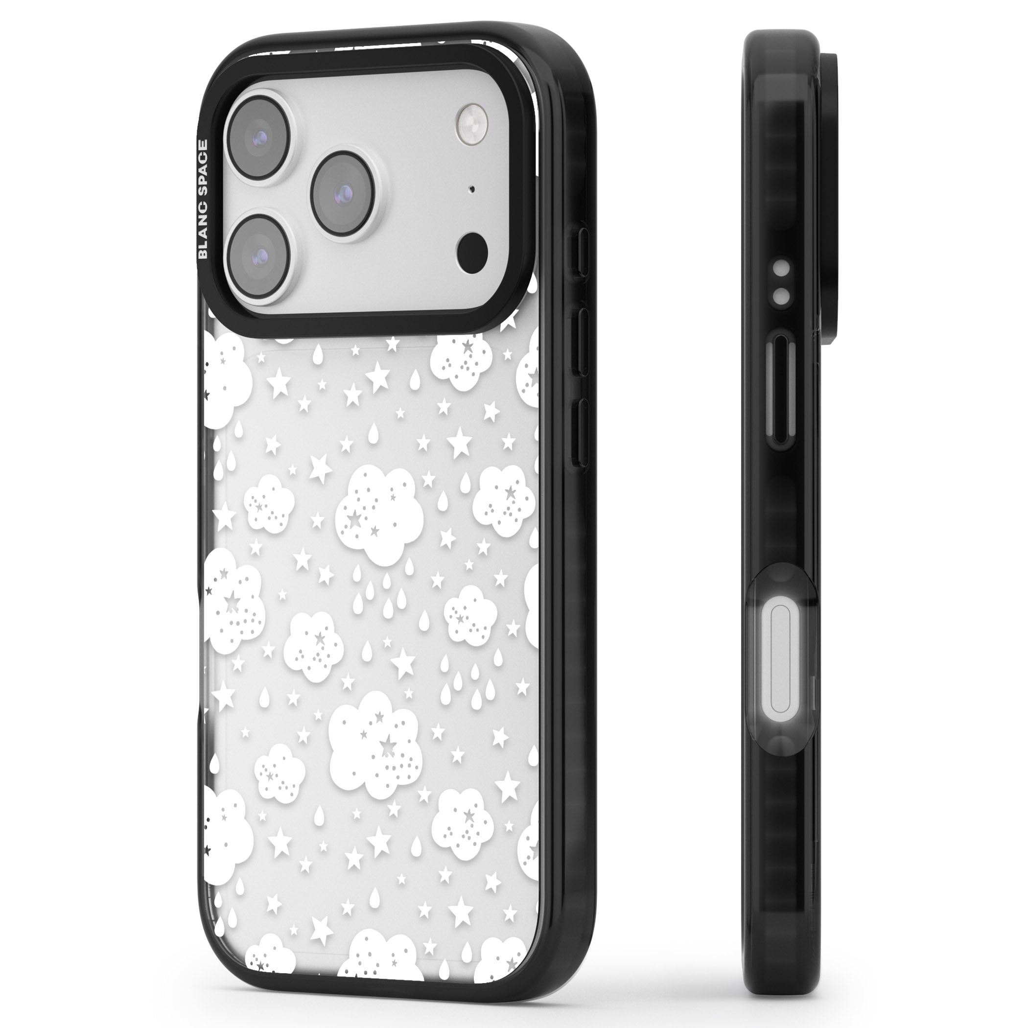 Starry Rain Clouds iPhone 17 Pro Max Impact Black Phone Case Side Profile