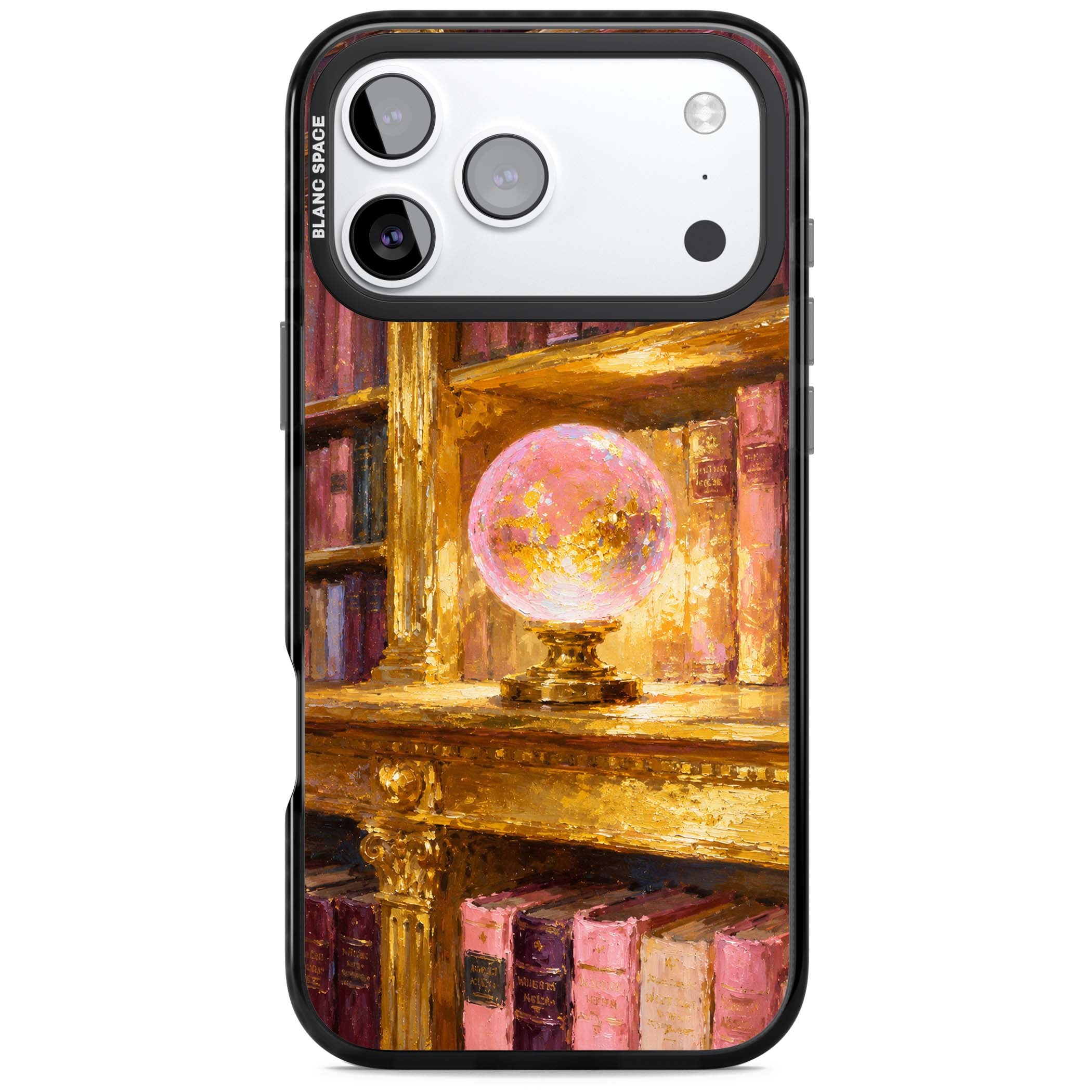 Gilded Library dark academia iPhone case featuring an oil painted crystal ball on a gilded library shelf with vintage | Clear Impact case for iPhone 17 Pro, iPhone 17 Pro Max
