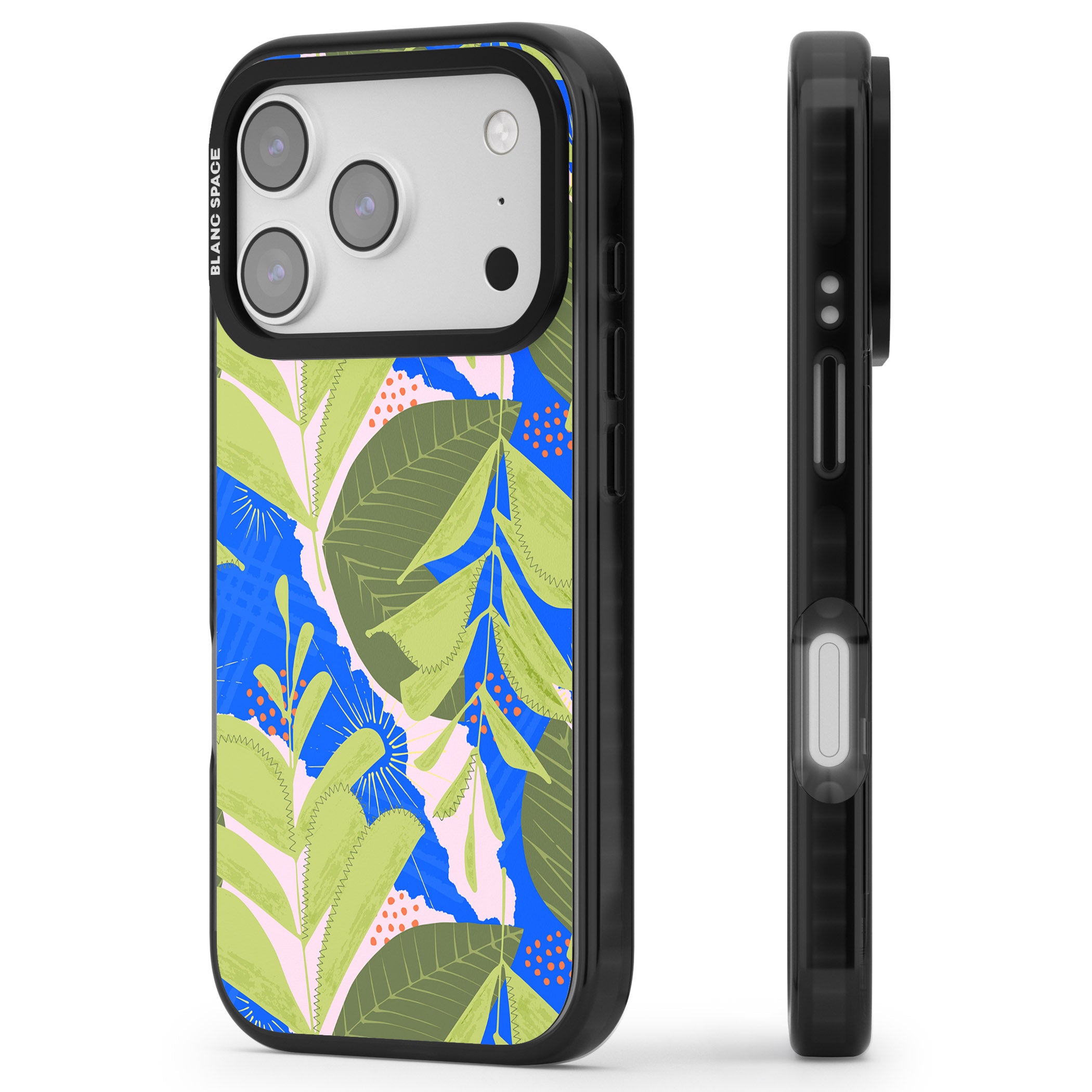 Fern Leaves Abstract Pattern iPhone 17 Pro Max Impact Pro Black Phone Case Side Profile