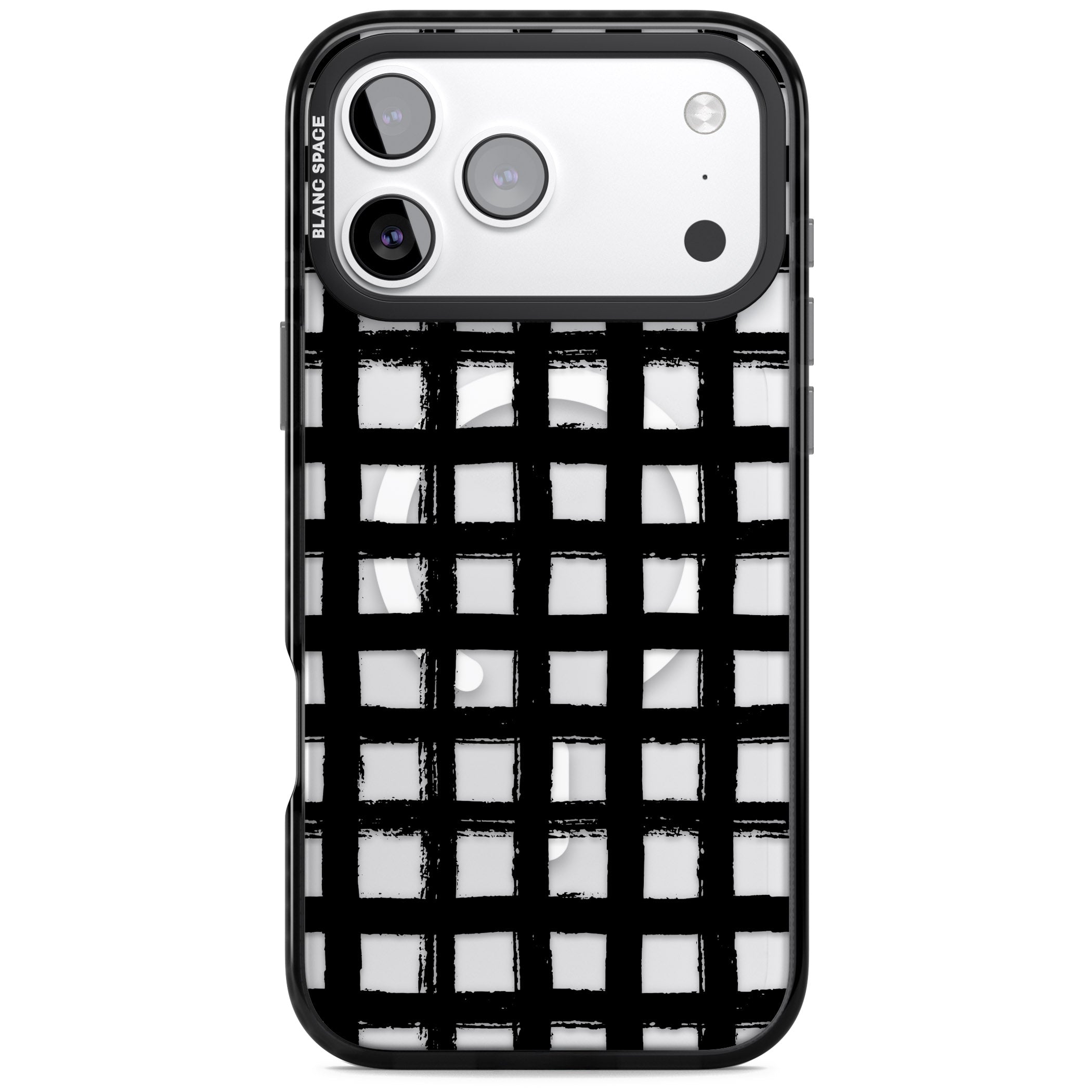Messy Black Grid Clear iPhone 17 Pro Impact Pro Black Phone Case