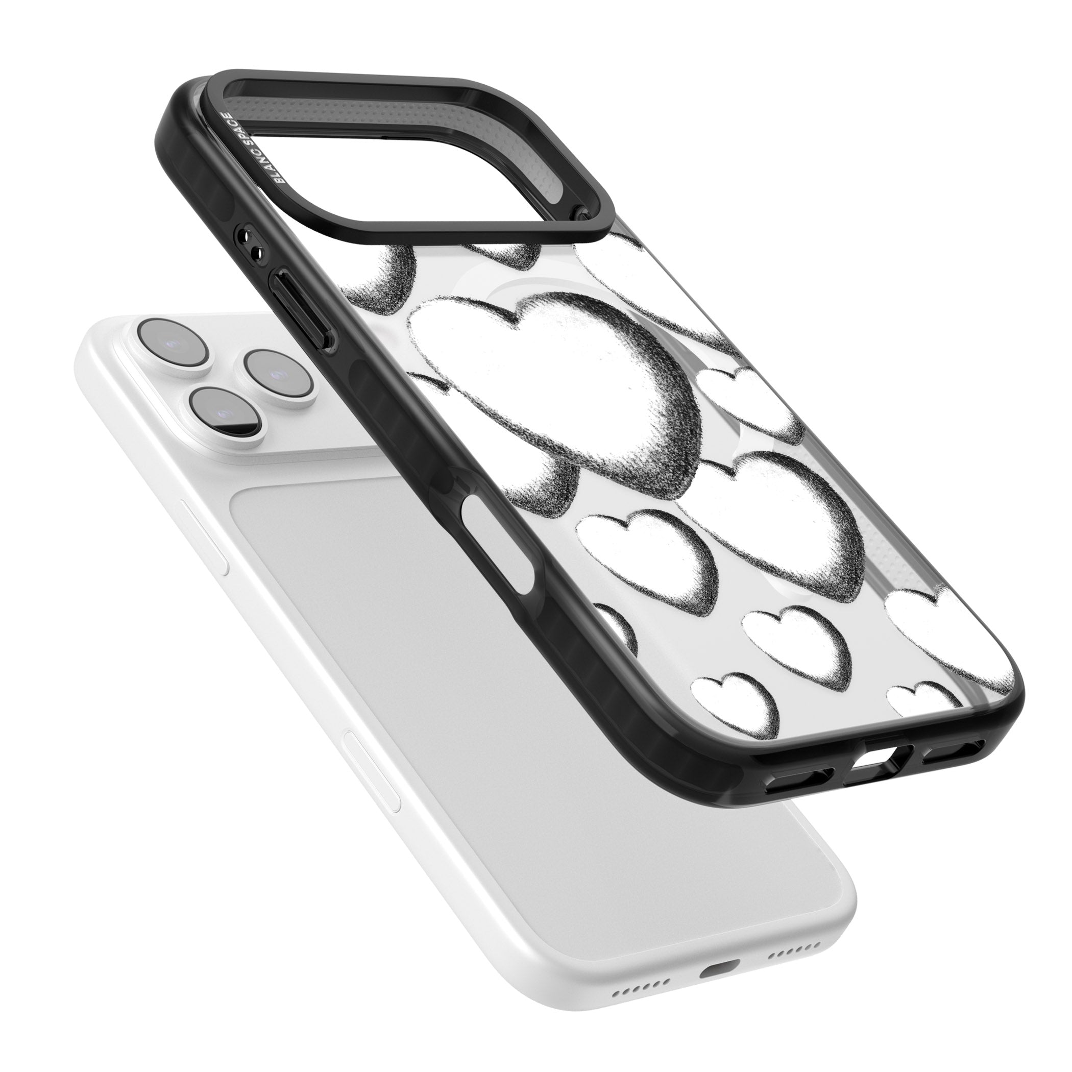 Hand Drawn Hearts iPhone 17 Pro Impact Pro Black Phone Case Colours