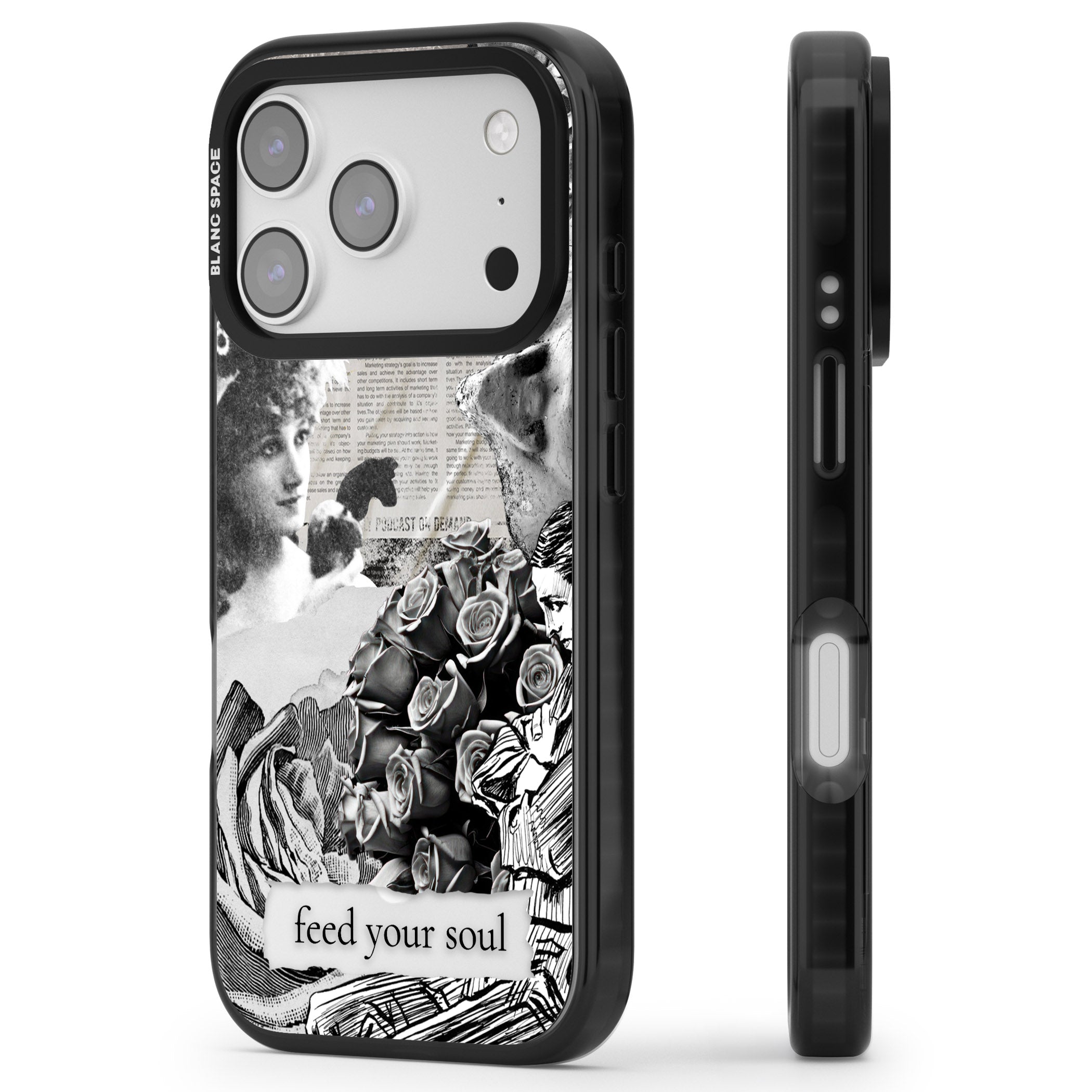 Feed Your Soul iPhone 17 Pro Impact Pro Black Phone Case Side Profile