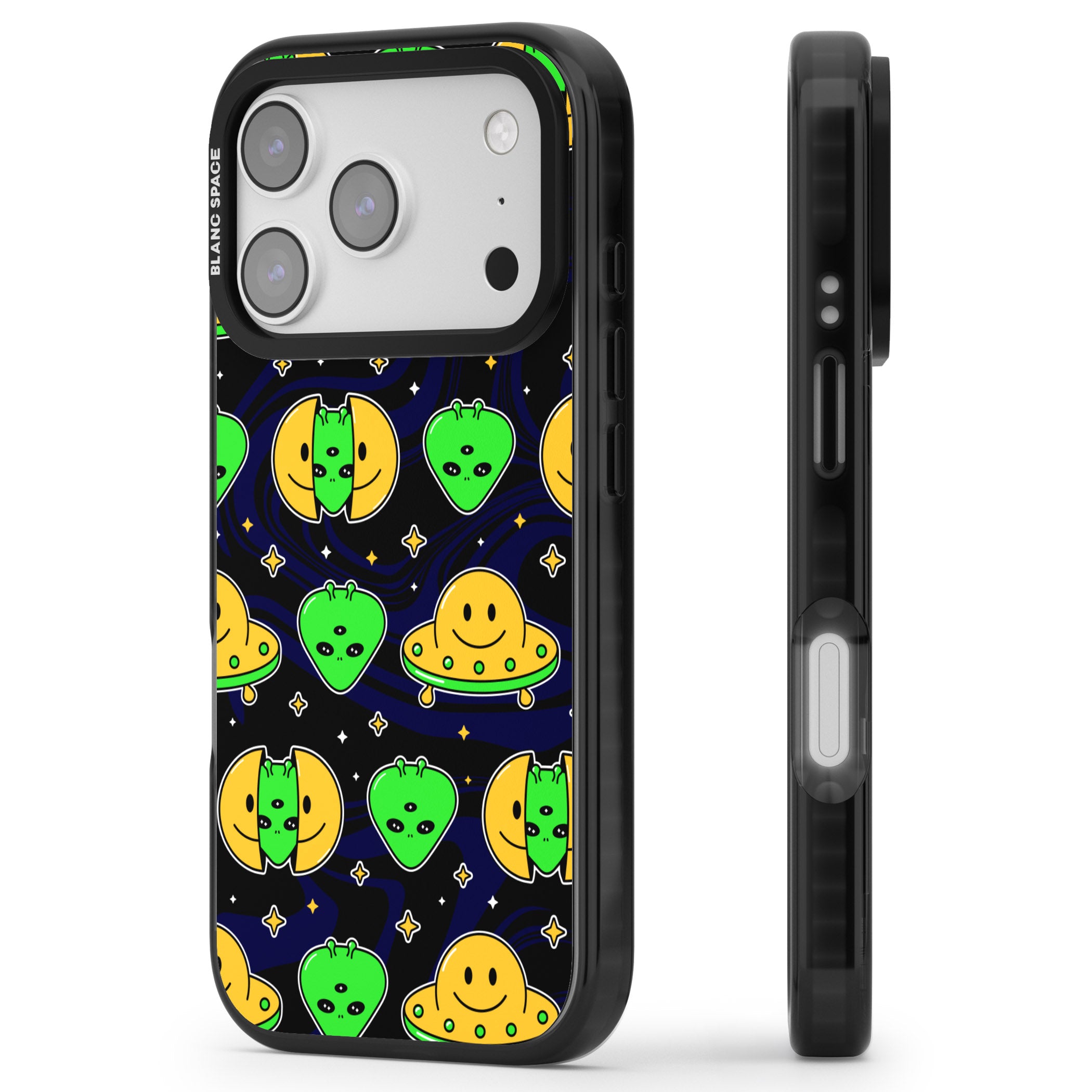 Alien Head Pattern iPhone 17 Pro Max Impact Pro Black Phone Case Side Profile