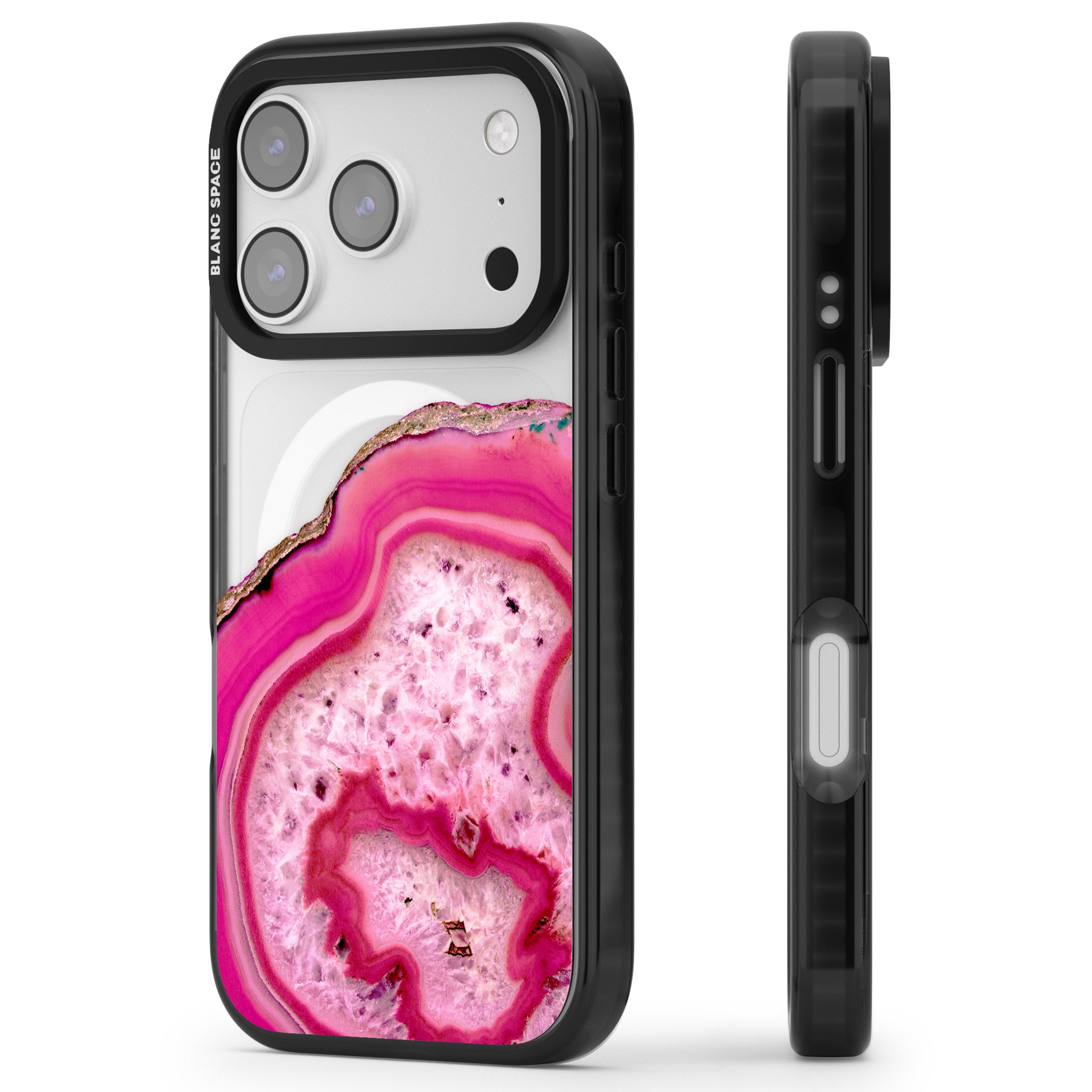 Pink Geode Crystal iPhone 17 Pro Impact Pro Black Phone Case Side Profile