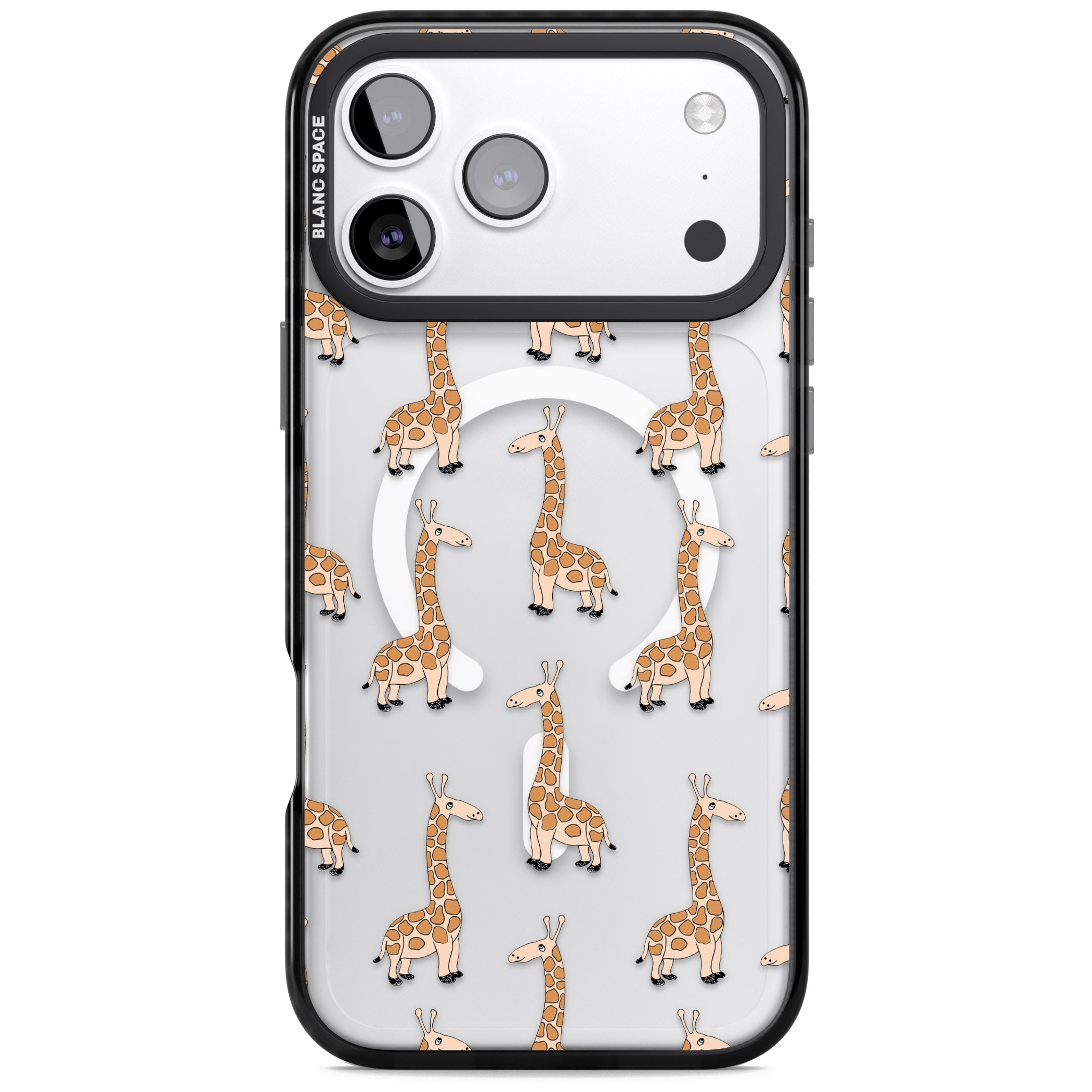 Cute Giraffe Pattern Clear iPhone 17 Pro Max Impact Pro Black Phone Case
