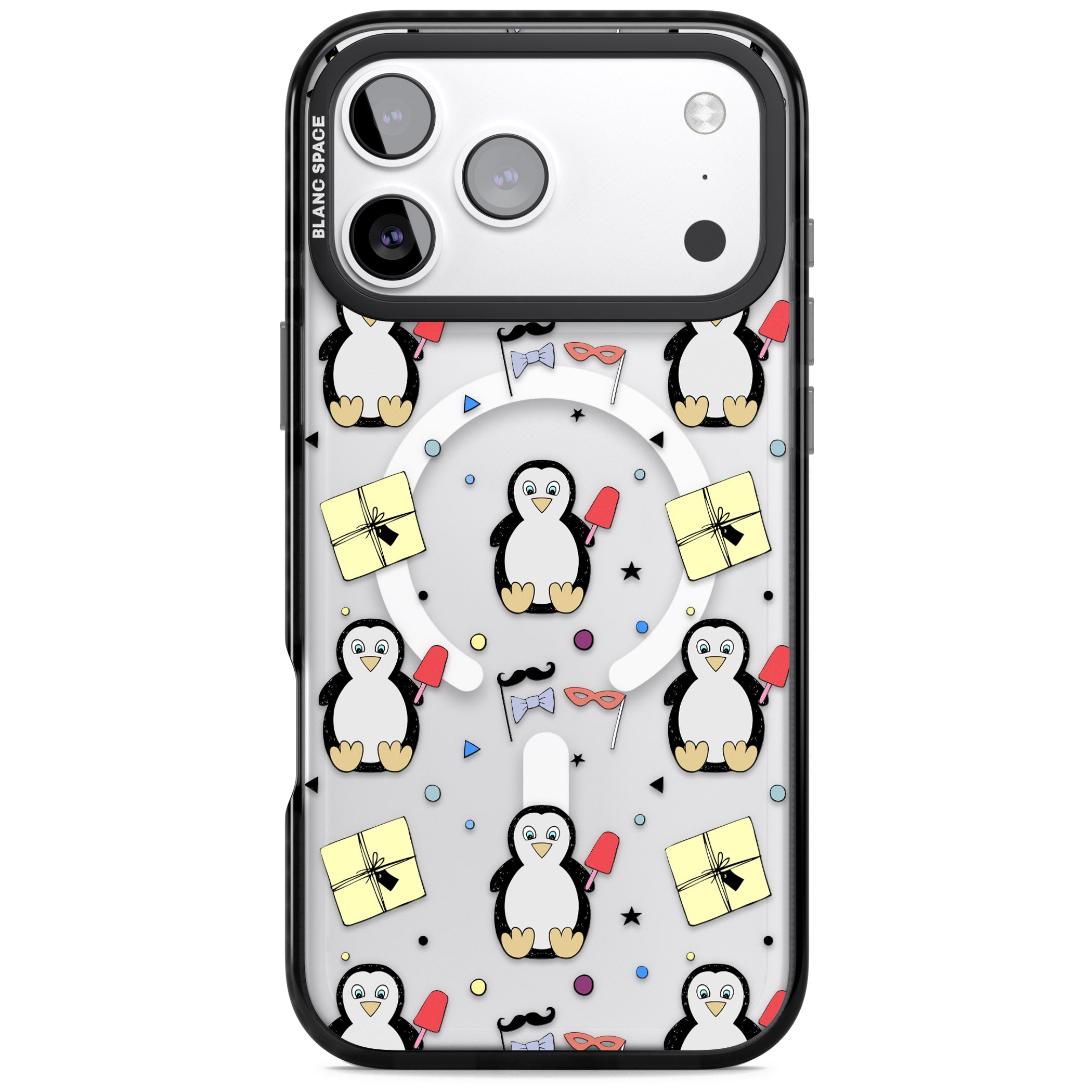 Cute Penguin Pattern Clear iPhone 17 Pro Max Impact Pro Black Phone Case