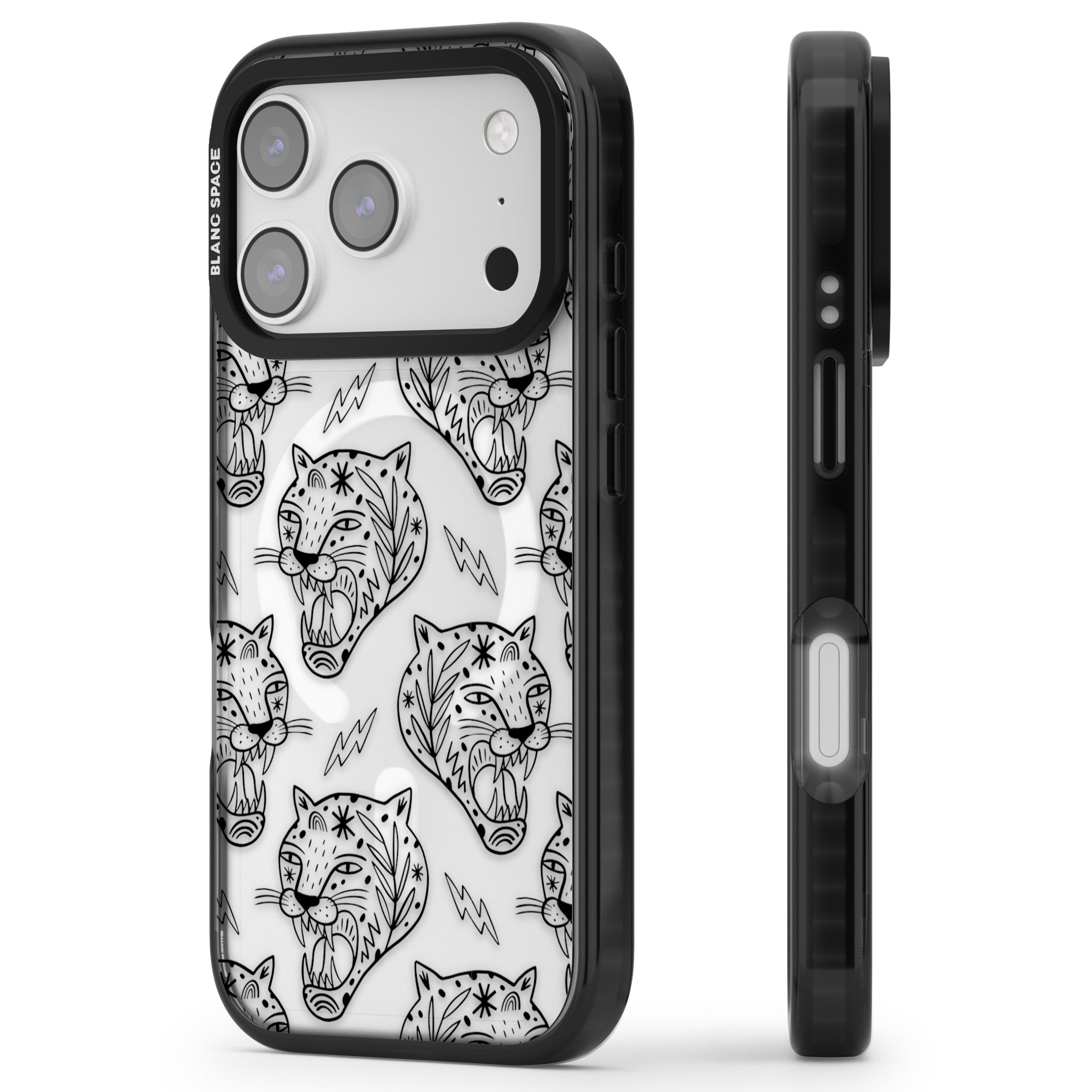 Black Tiger Roar Pattern iPhone 17 Pro Max Impact Pro Black Phone Case Side Profile