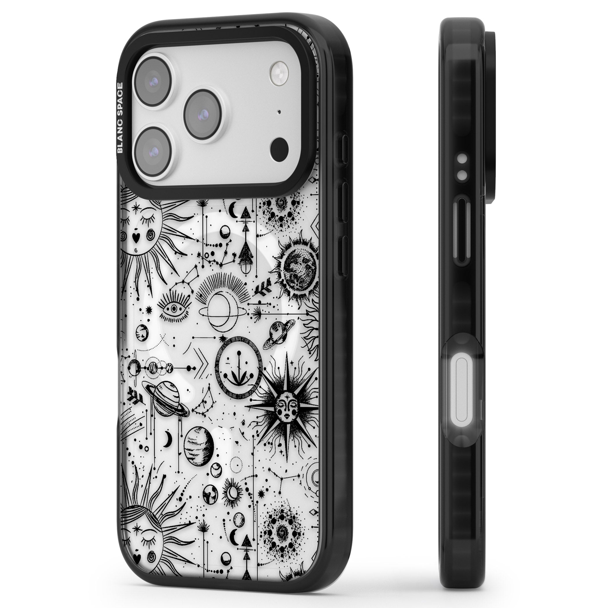 Cosmic Zodiac iPhone 17 Pro Impact Pro Black Phone Case Side Profile