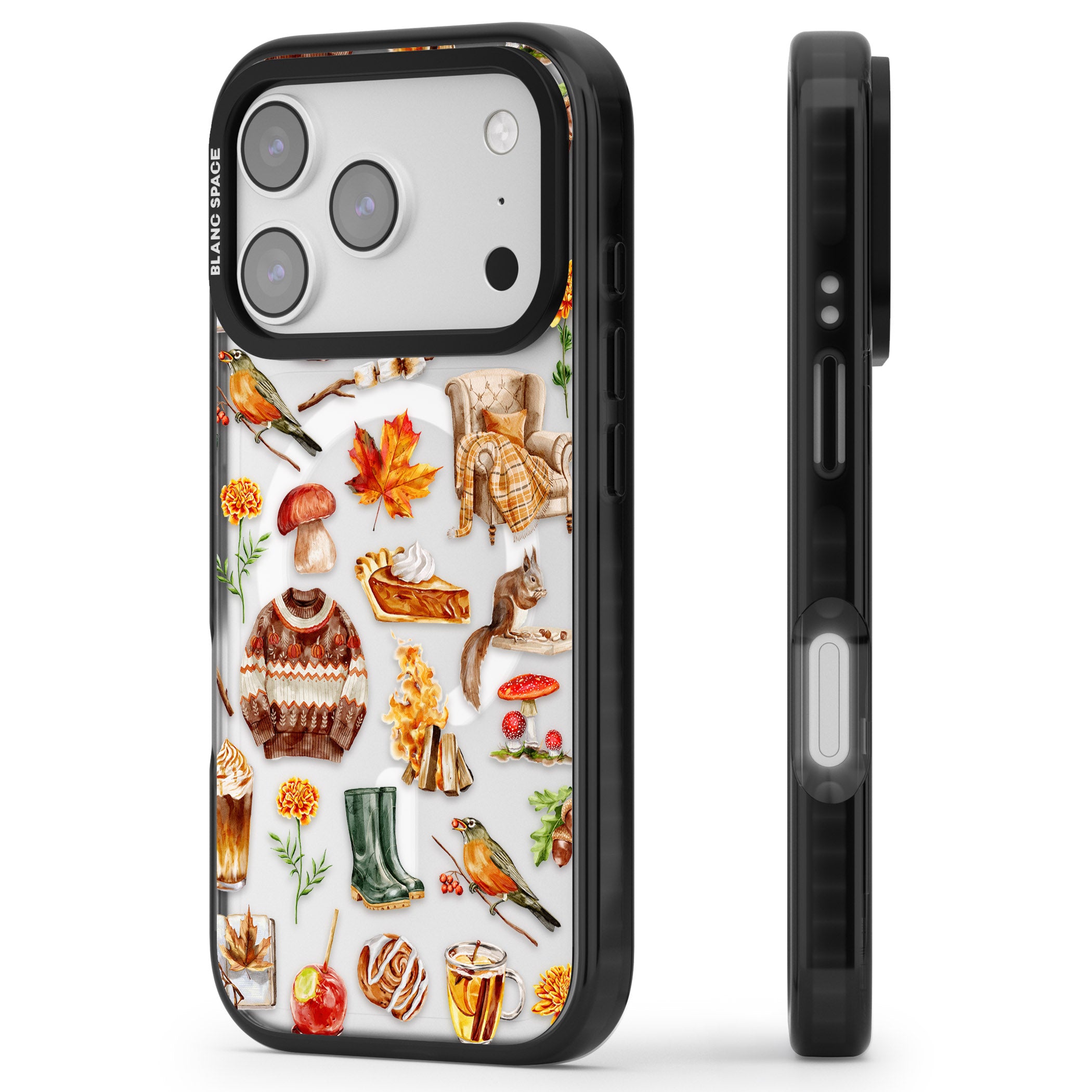 Cozy Autumn Aesthetic iPhone 17 Pro Impact Pro Black Phone Case Side Profile