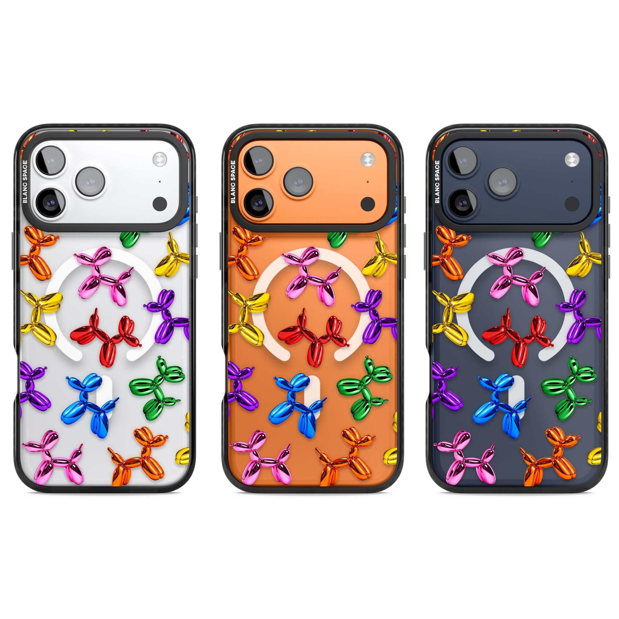 Balloon Dogs pop art iPhone case featuring rainbow chrome balloon dogs in Jeff Koons style | Black Impact Magsafe case for iPhone 17 Pro, iPhone 17 Pro Max