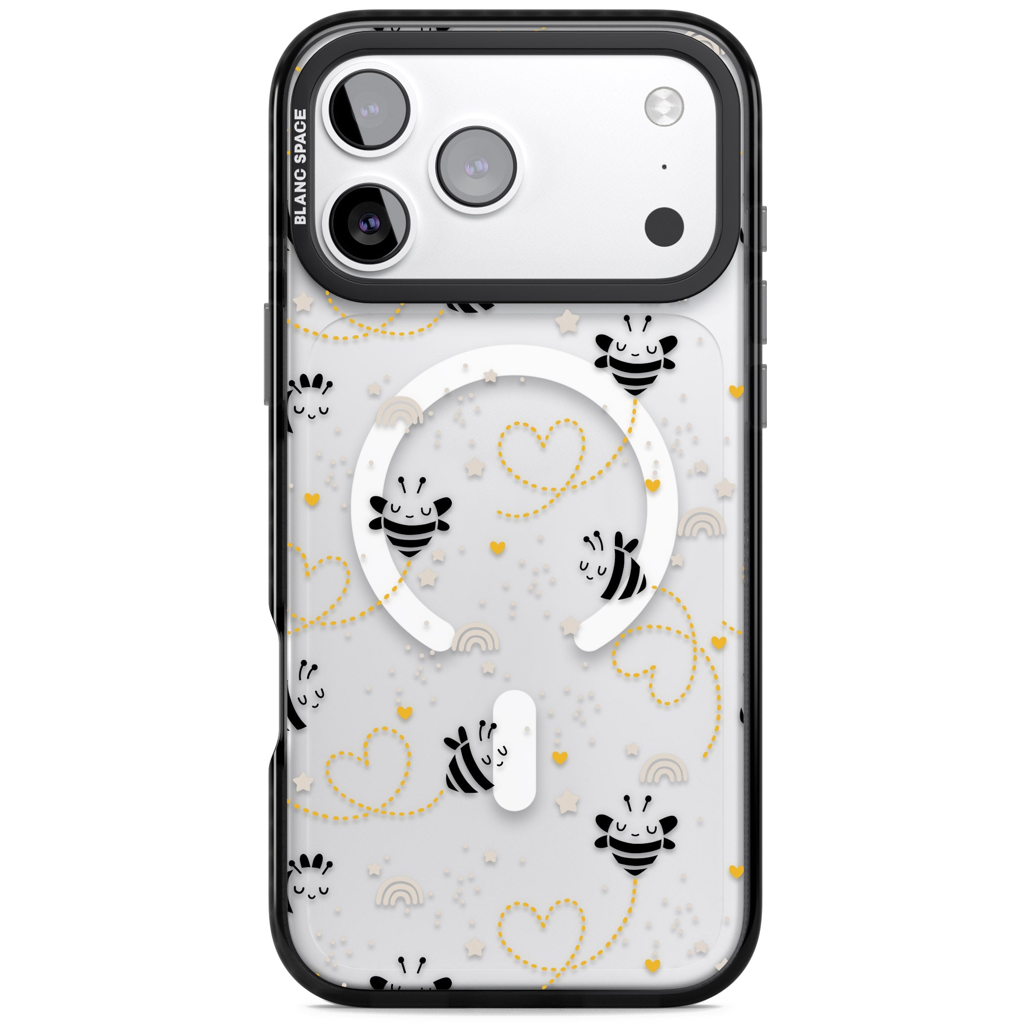 Bee Hearts Pattern iPhone 17 Pro Impact Pro Black Phone Case