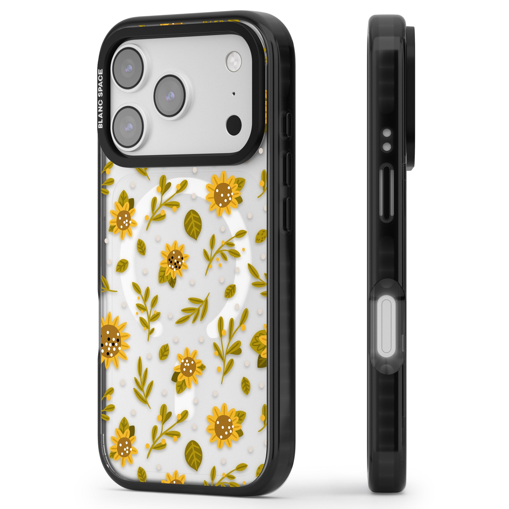 Bees & Sunflowers iPhone 17 Pro Max Impact Pro Black Phone Case Side Profile