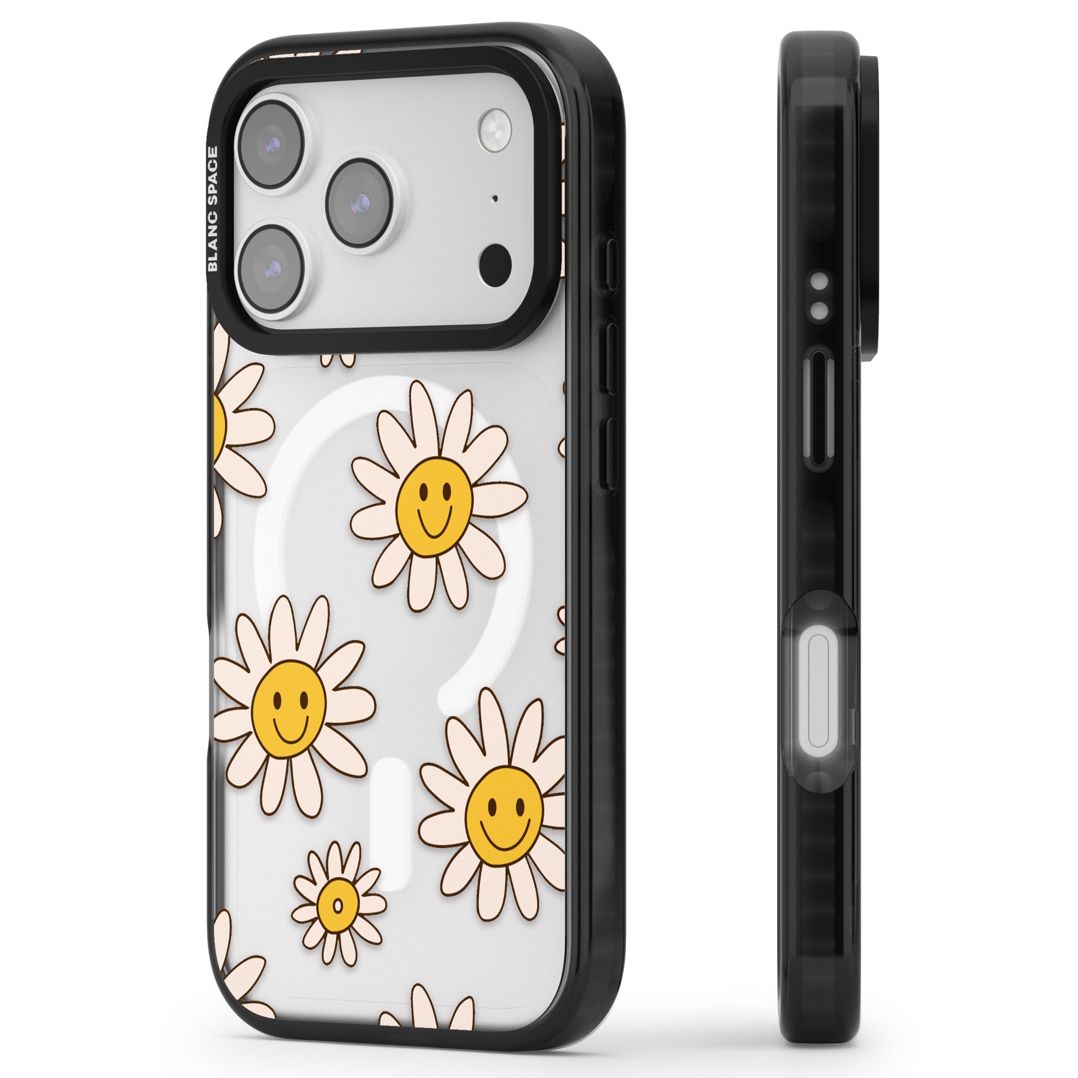 Daisy Faces iPhone 17 Pro Impact Pro Black Phone Case Side Profile