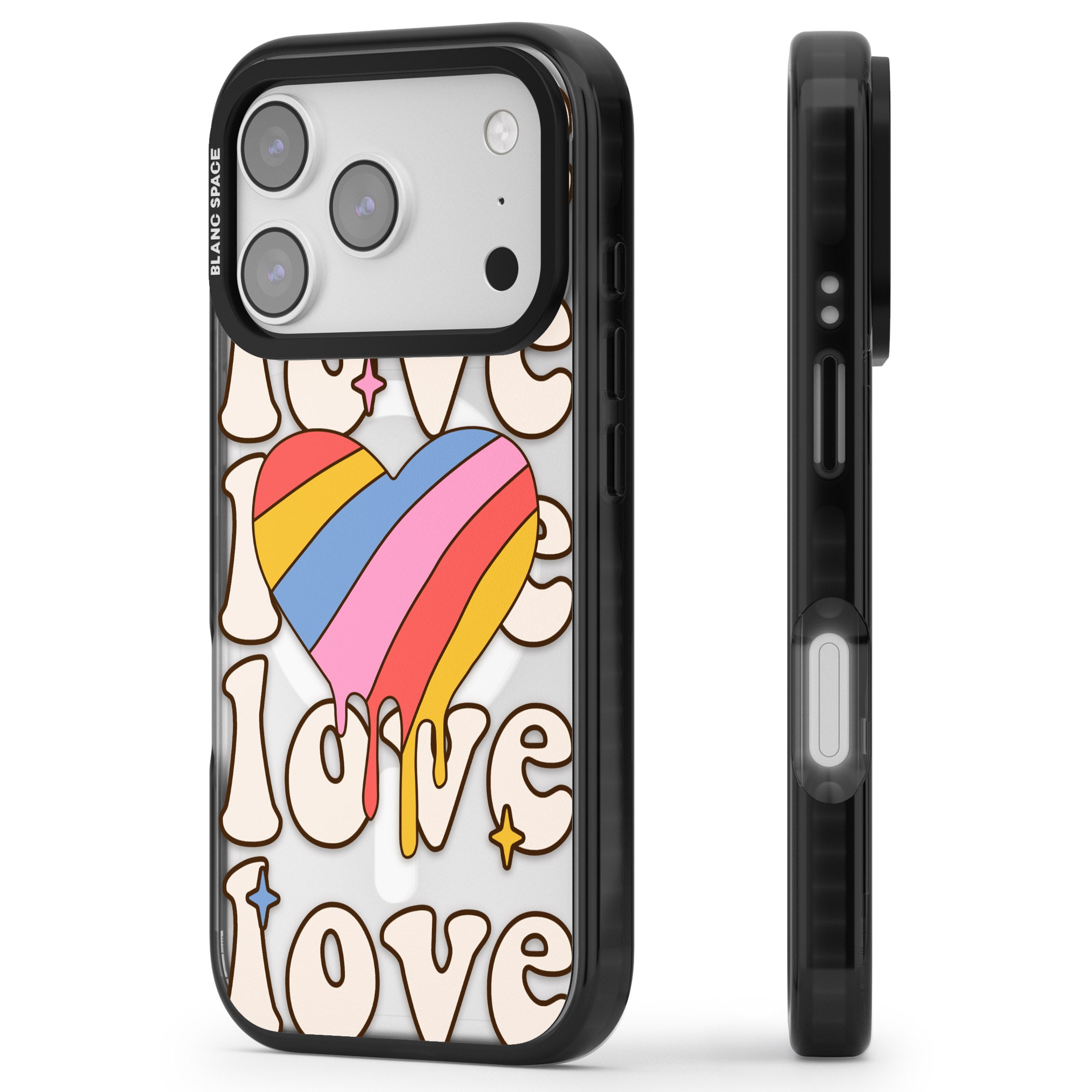 Groovy Love iPhone 17 Pro Impact Pro Black Phone Case Side Profile