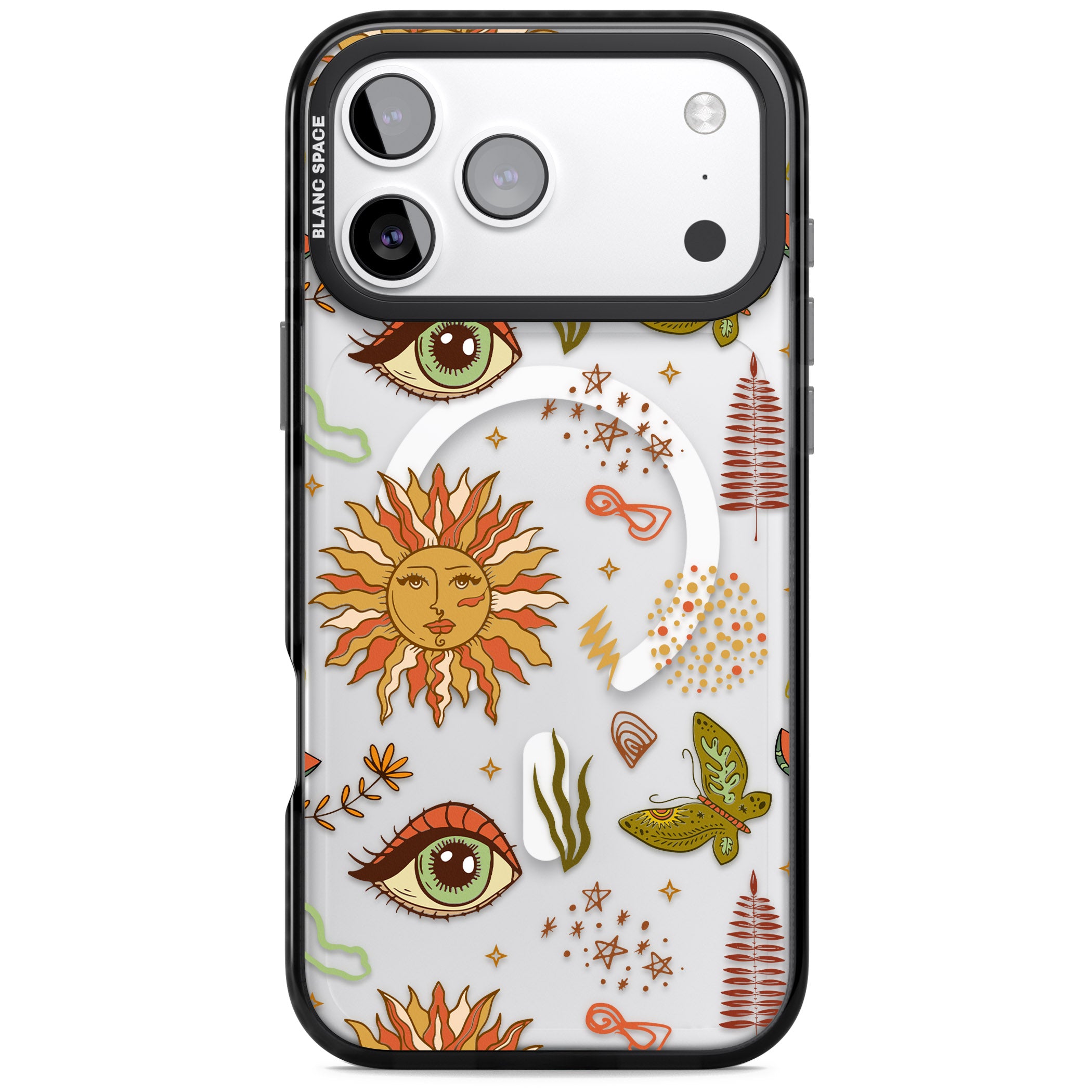 Boho Celestial Sun & Eye Pattern iPhone 17 Pro Impact Pro Black Phone Case